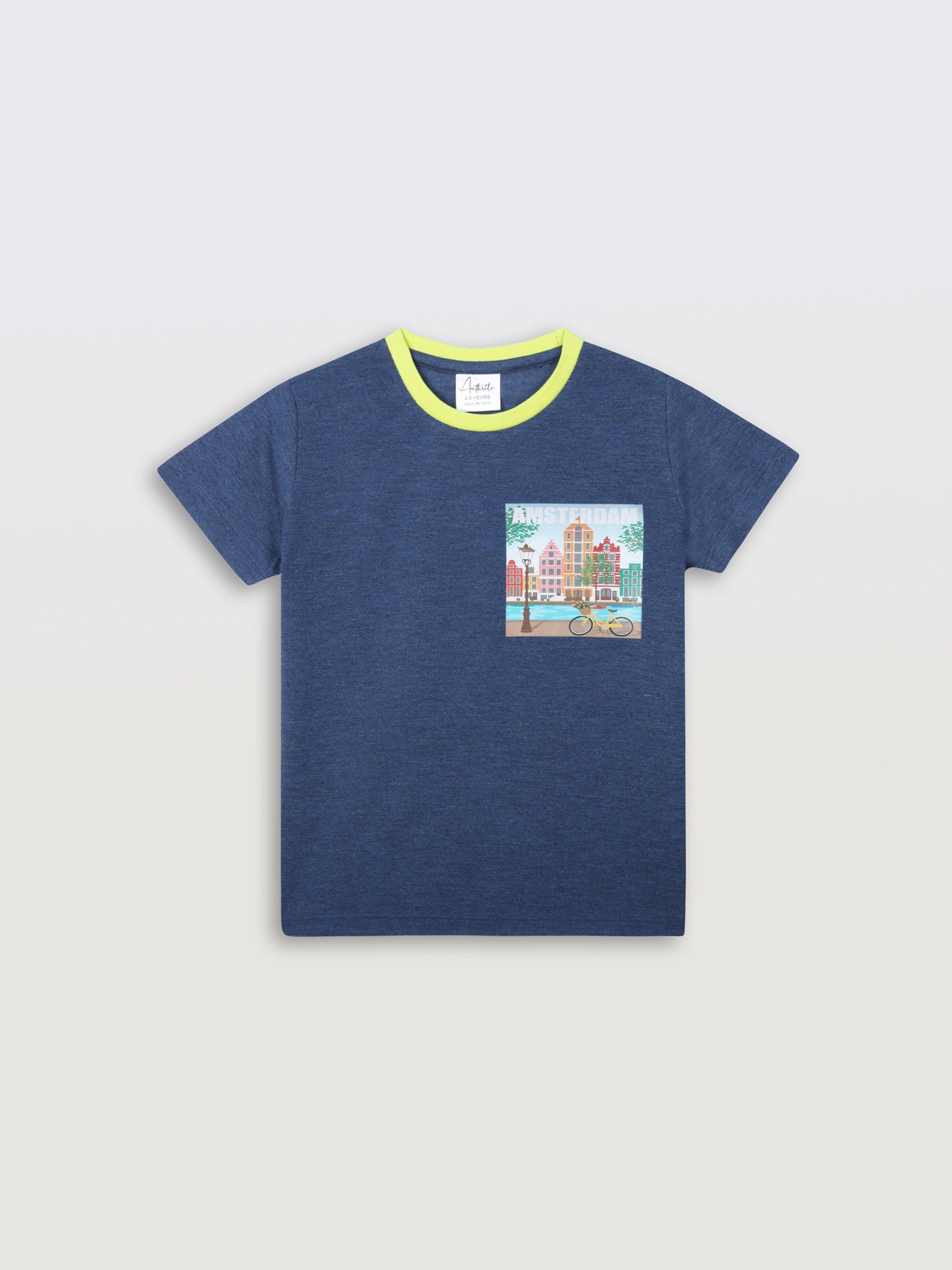 AMSTERDAM NAVY BLUE SHORT SLEEVE BOYS T-SHIRT - NAVY - Image 3