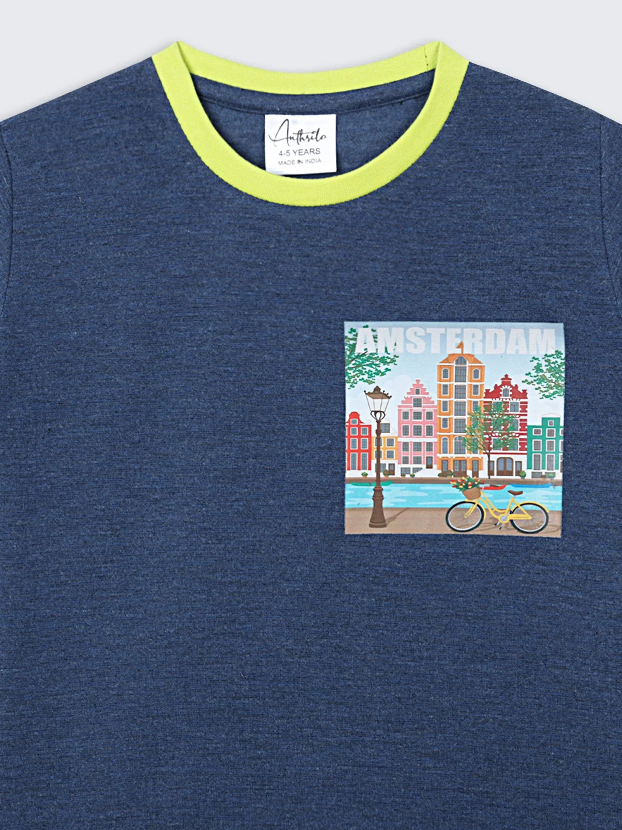 AMSTERDAM NAVY BLUE SHORT SLEEVE BOYS T-SHIRT - NAVY - Image 6