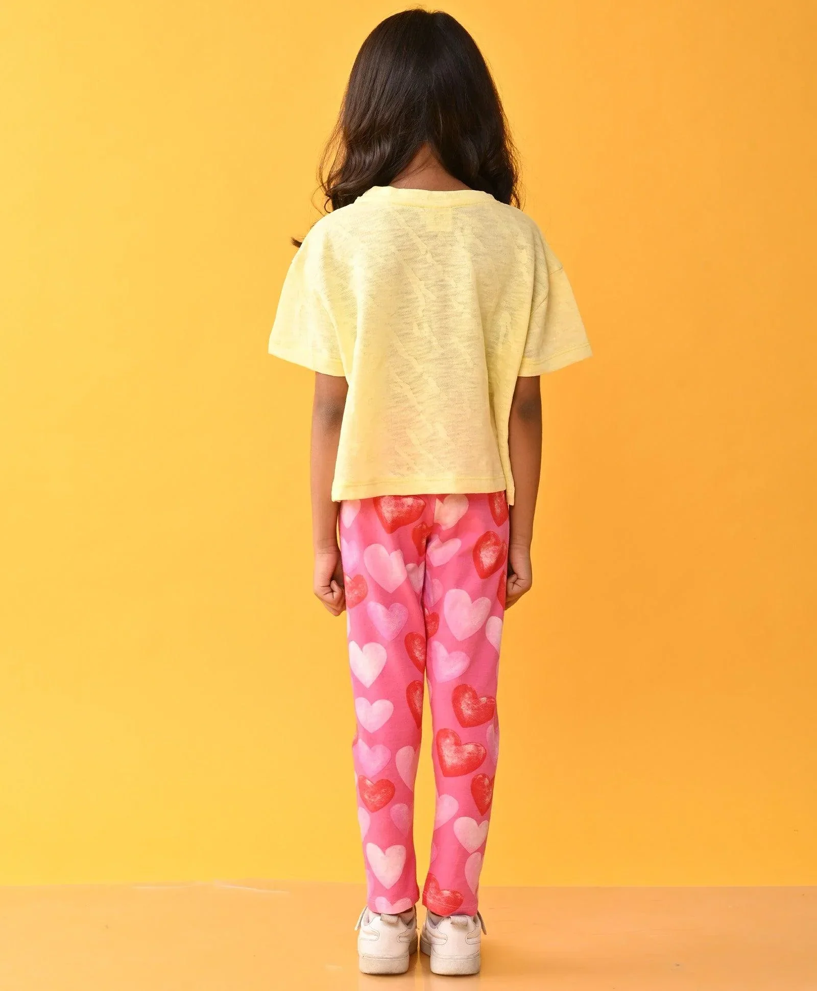 AMSTERDAM YELLOW TSHIRT HEART PINK LEGGINGS SET - YELLOW /PINK - Image 4