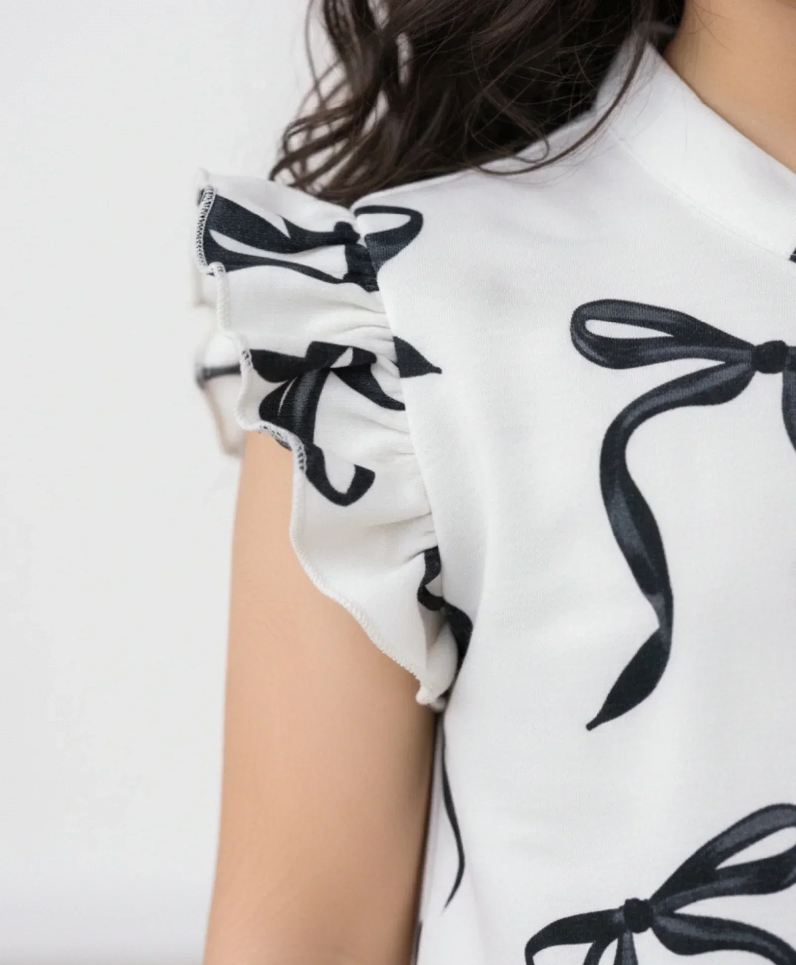 BLACK BOW FRILL SUMMER DRESS - OFF WHITE - Image 4