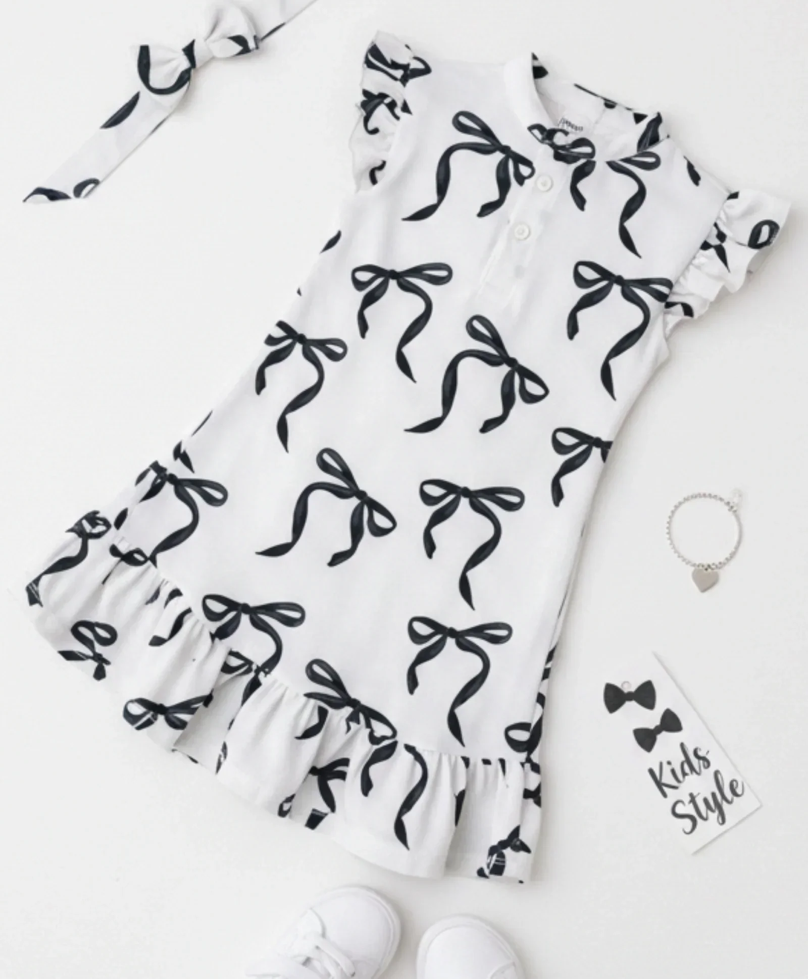 BLACK BOW FRILL SUMMER DRESS - OFF WHITE - Image 7