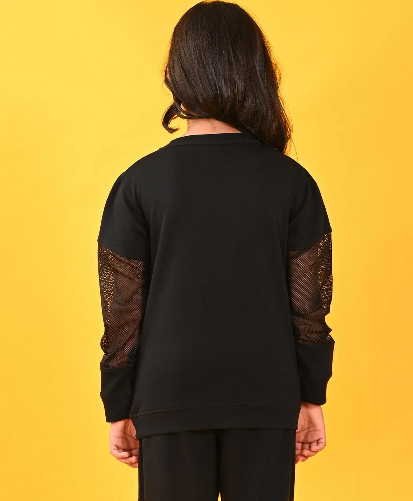 BLACK INTERLOCK NET SWEATSHIRT - BLACK - Image 4
