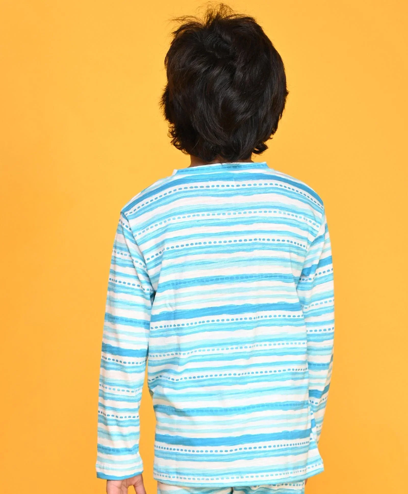 BLUE DOTTED LONG SLEEVE T-SHIRT - BLUE - Image 3