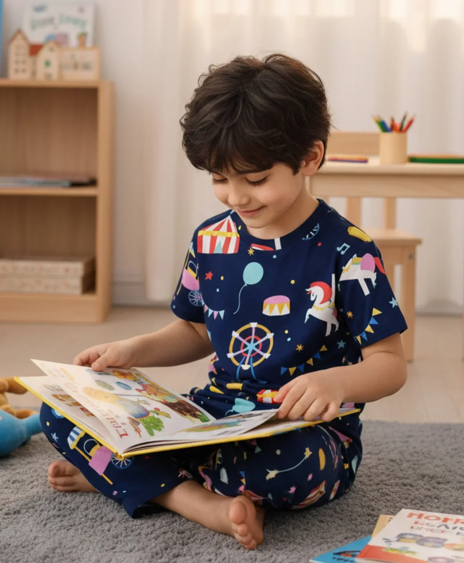 CARNIVAL CIRCUS SHORT SLEEVE PYJAMA SET - NAVY - Image 5