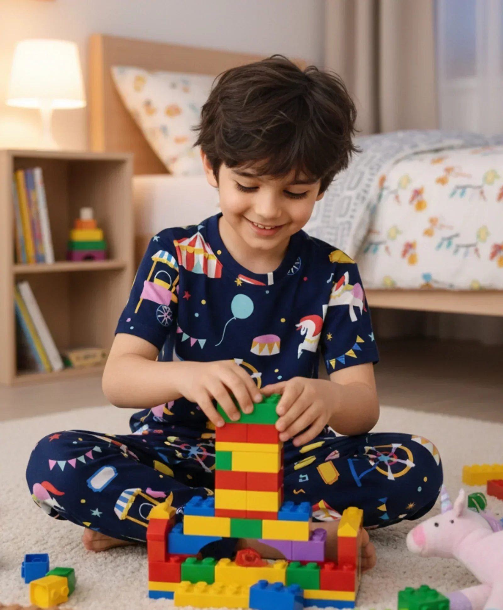 CARNIVAL CIRCUS SHORT SLEEVE PYJAMA SET - NAVY - Image 6