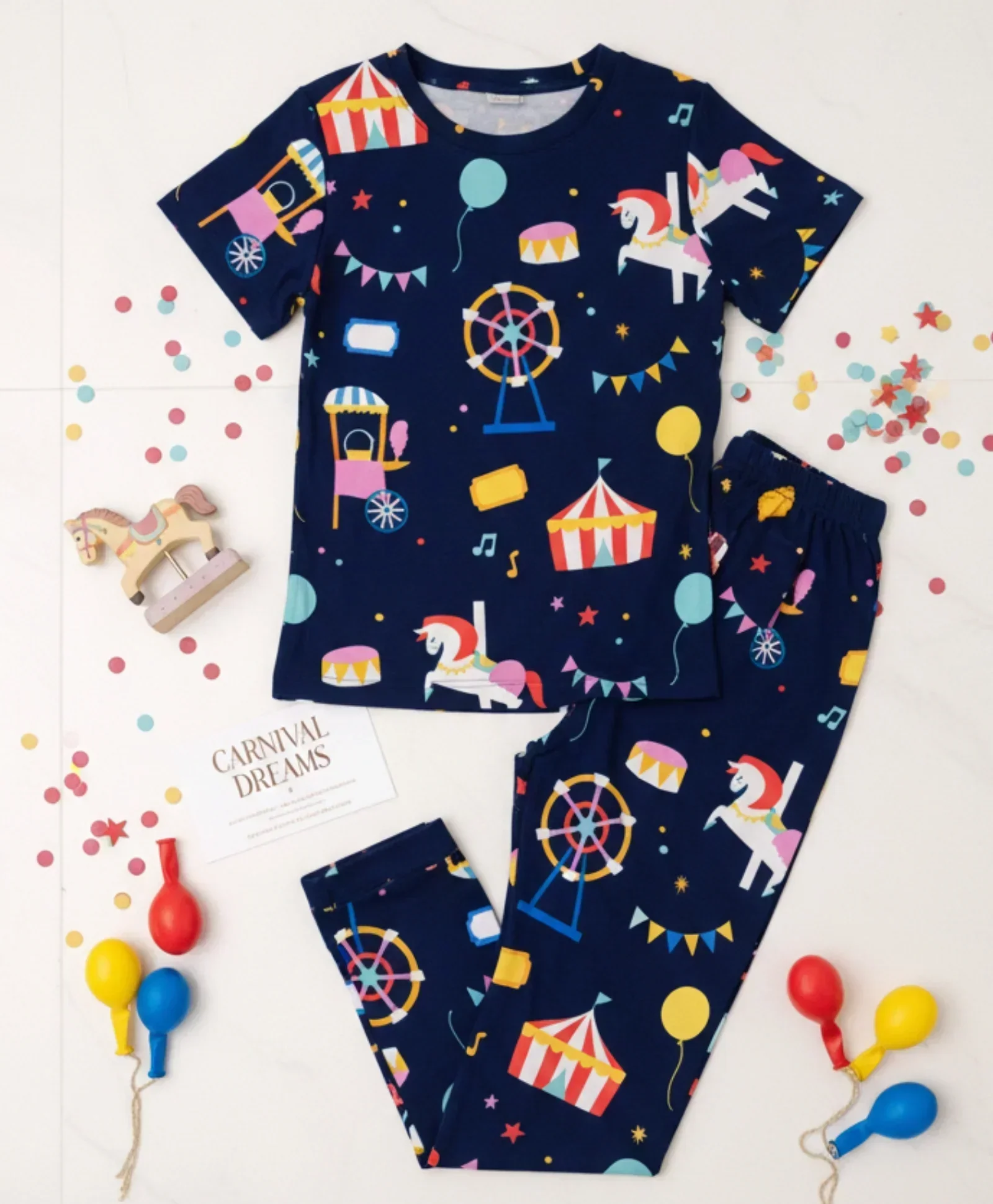 CARNIVAL CIRCUS SHORT SLEEVE PYJAMA SET - NAVY - Image 7