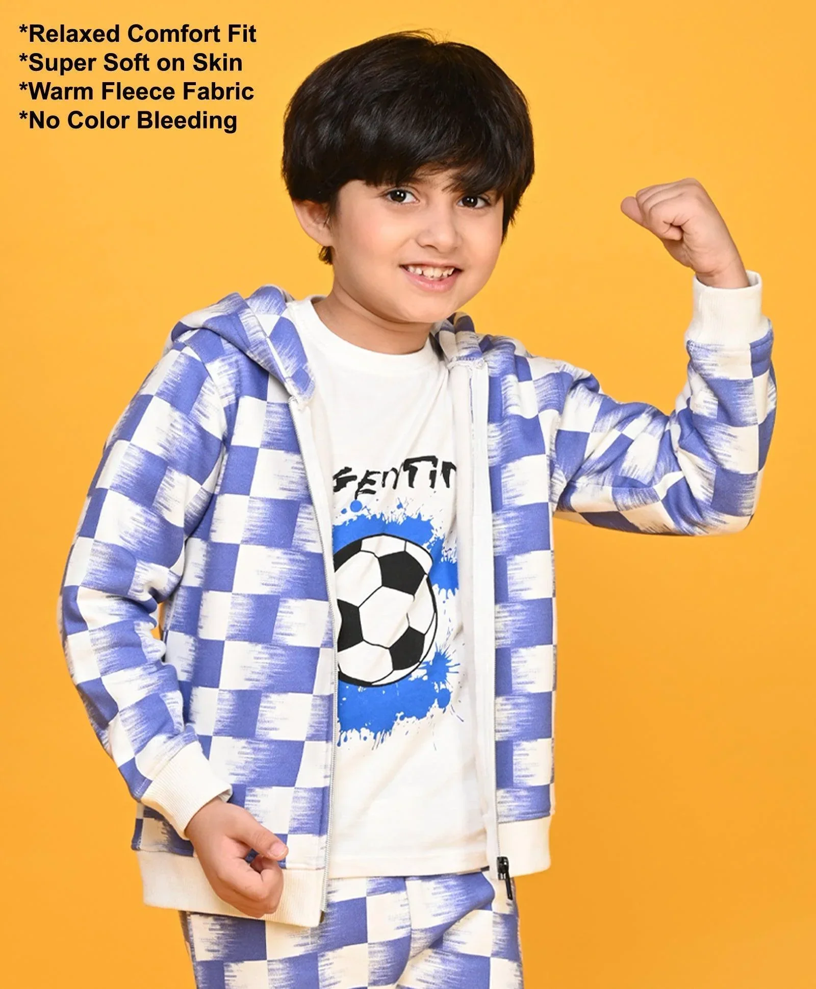 CHECK BLUE BOYS ZIPPER HOODIE - BLUE - Image 5