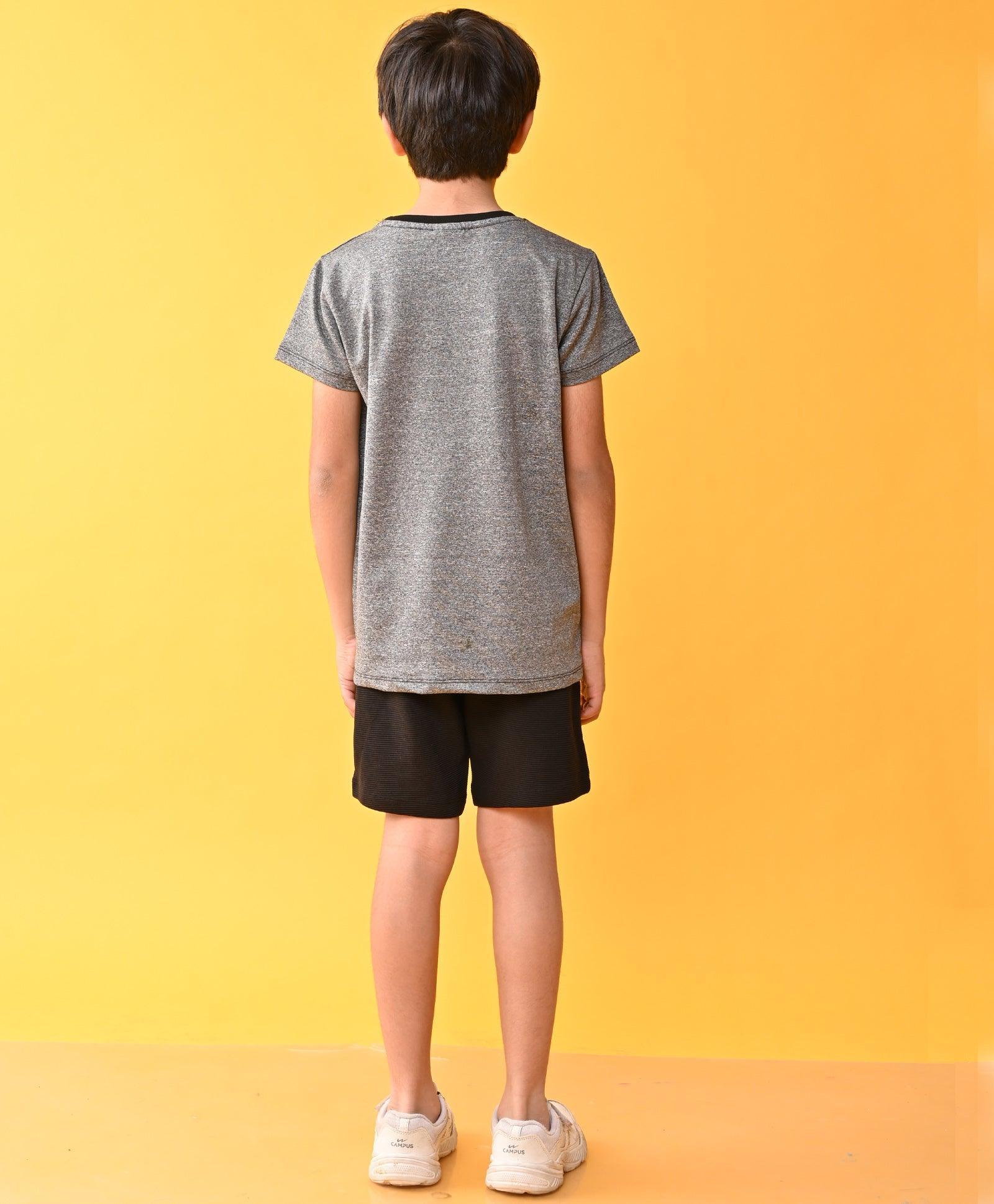 COOL PLANS BLACK MELANGE SPORTY BLACK STRIPED SHORTS SET - BLACK - Image 4