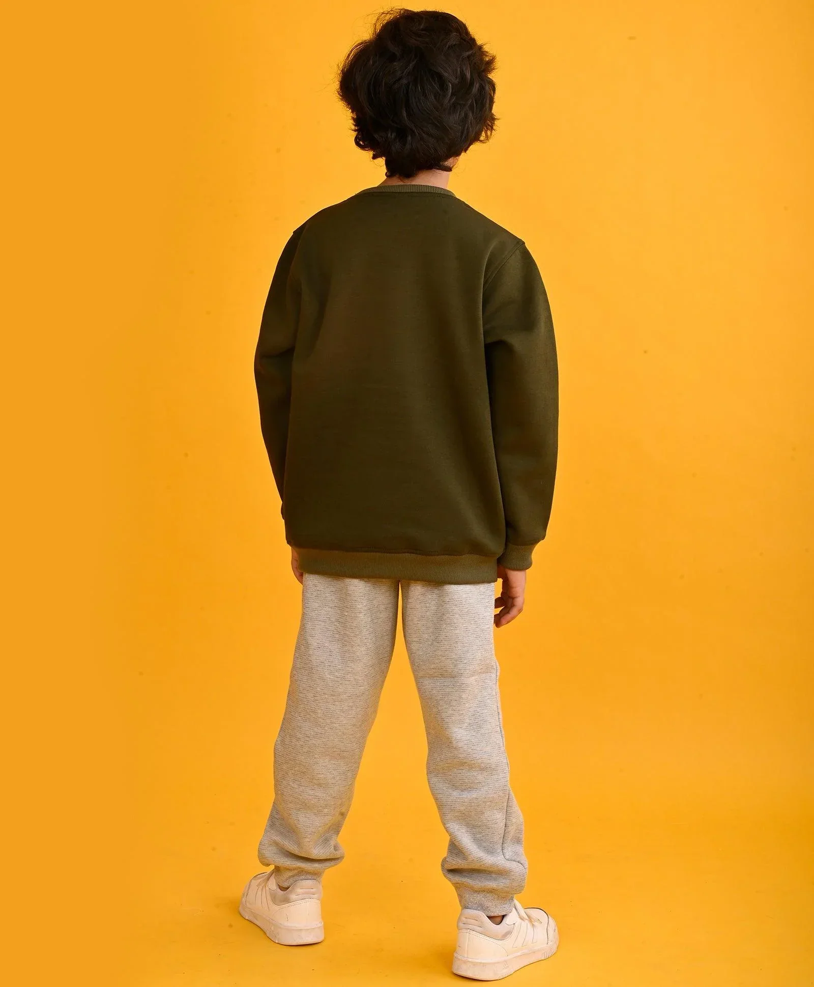 DARK OLIVE ZEBRA BOYS SWEATSHIRT GREY FLEECE JOGGER SET - OLIVE/GREY - Image 3