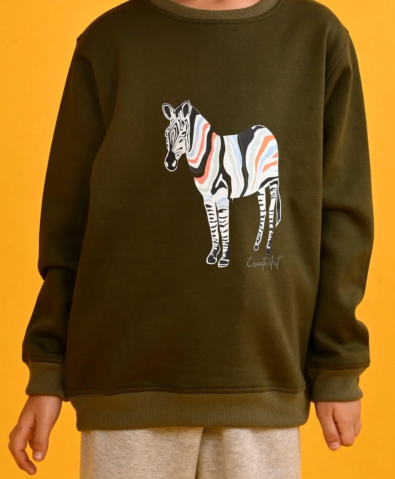 DARK OLIVE ZEBRA BOYS SWEATSHIRT GREY FLEECE JOGGER SET - OLIVE/GREY - Image 4