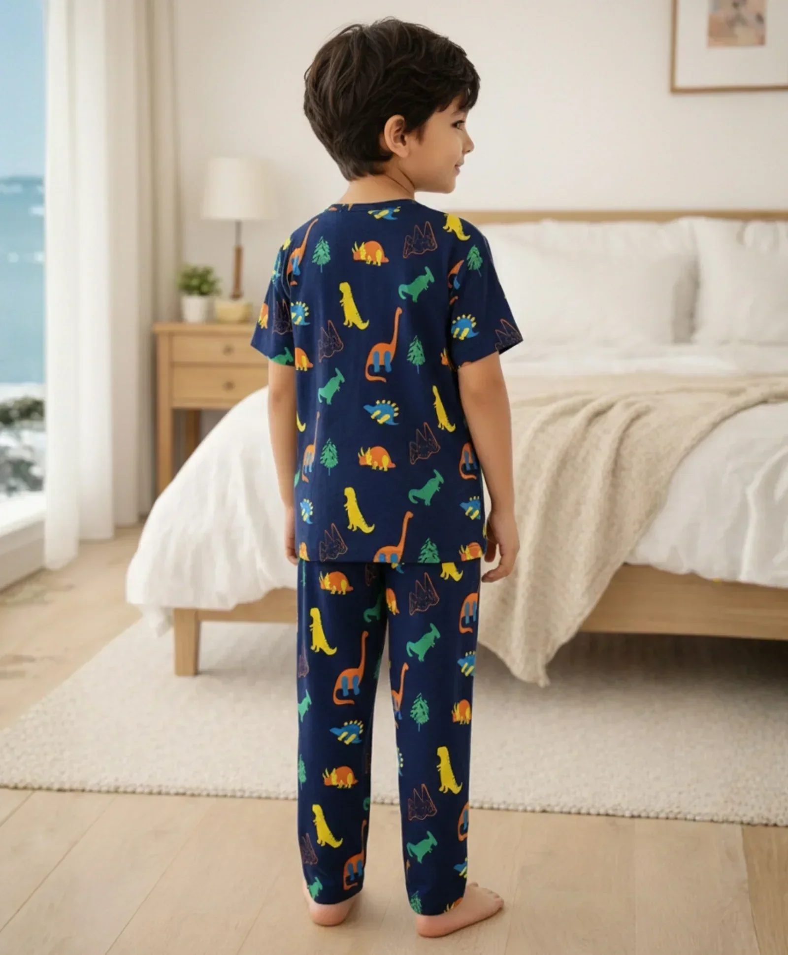 DINOSAUR FUN NAVY SHORT SLEEVE PYJAMA SET - NAVY - Image 3