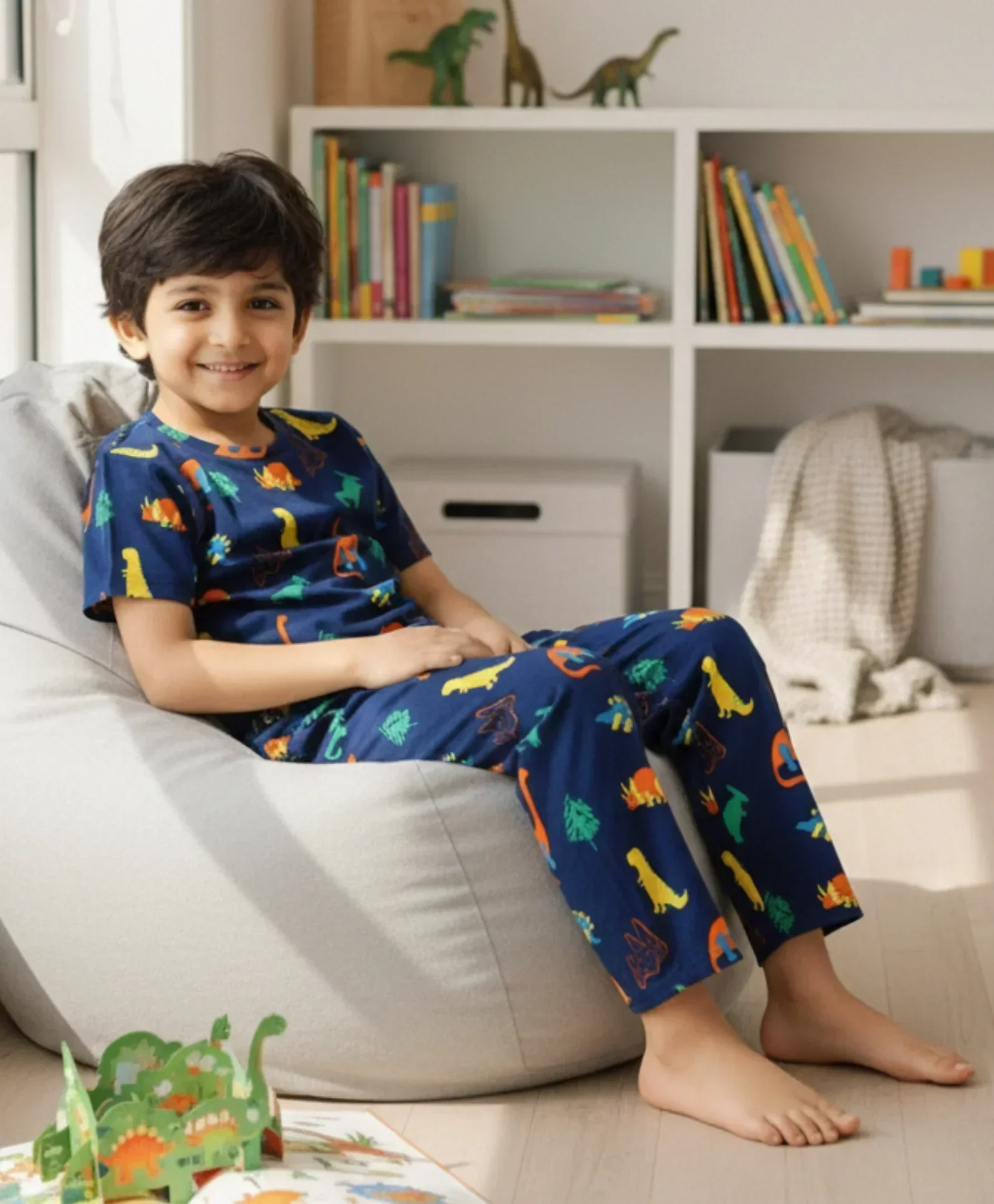 DINOSAUR FUN NAVY SHORT SLEEVE PYJAMA SET - NAVY - Image 6