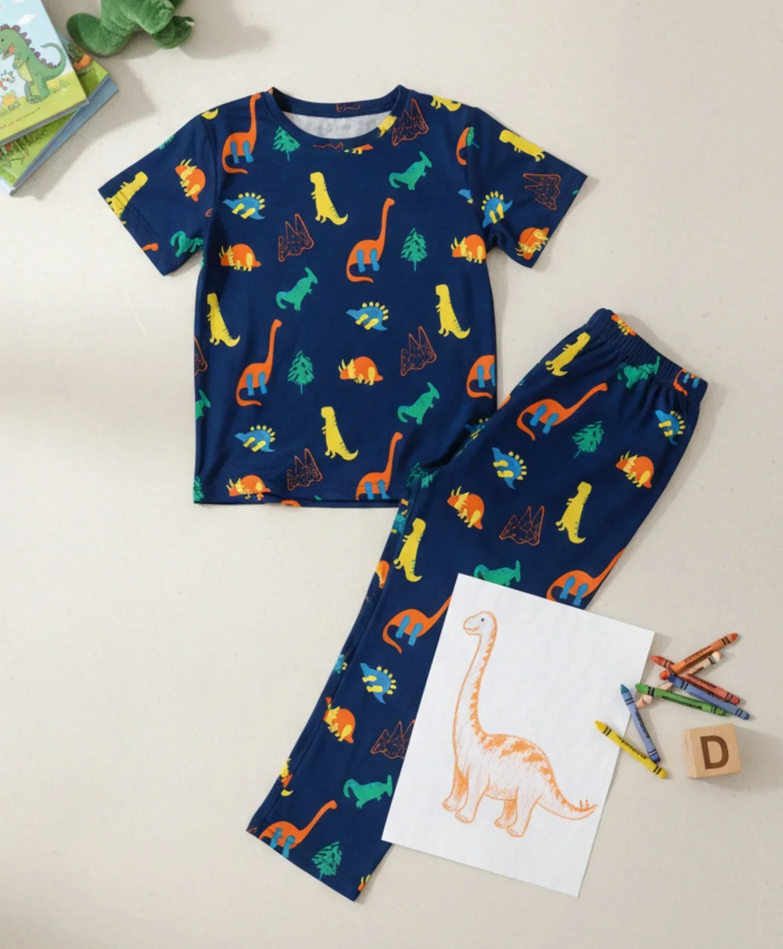 DINOSAUR FUN NAVY SHORT SLEEVE PYJAMA SET - NAVY - Image 7