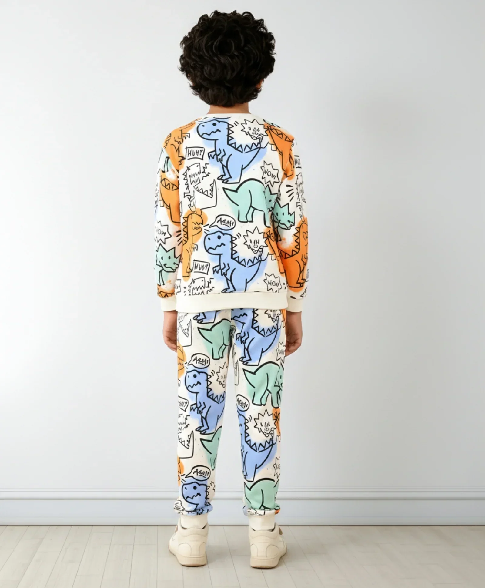 DINOSAUR WOW FUN FLEECE SWEATSHIRT JOGGER SET - WHITE - Image 5