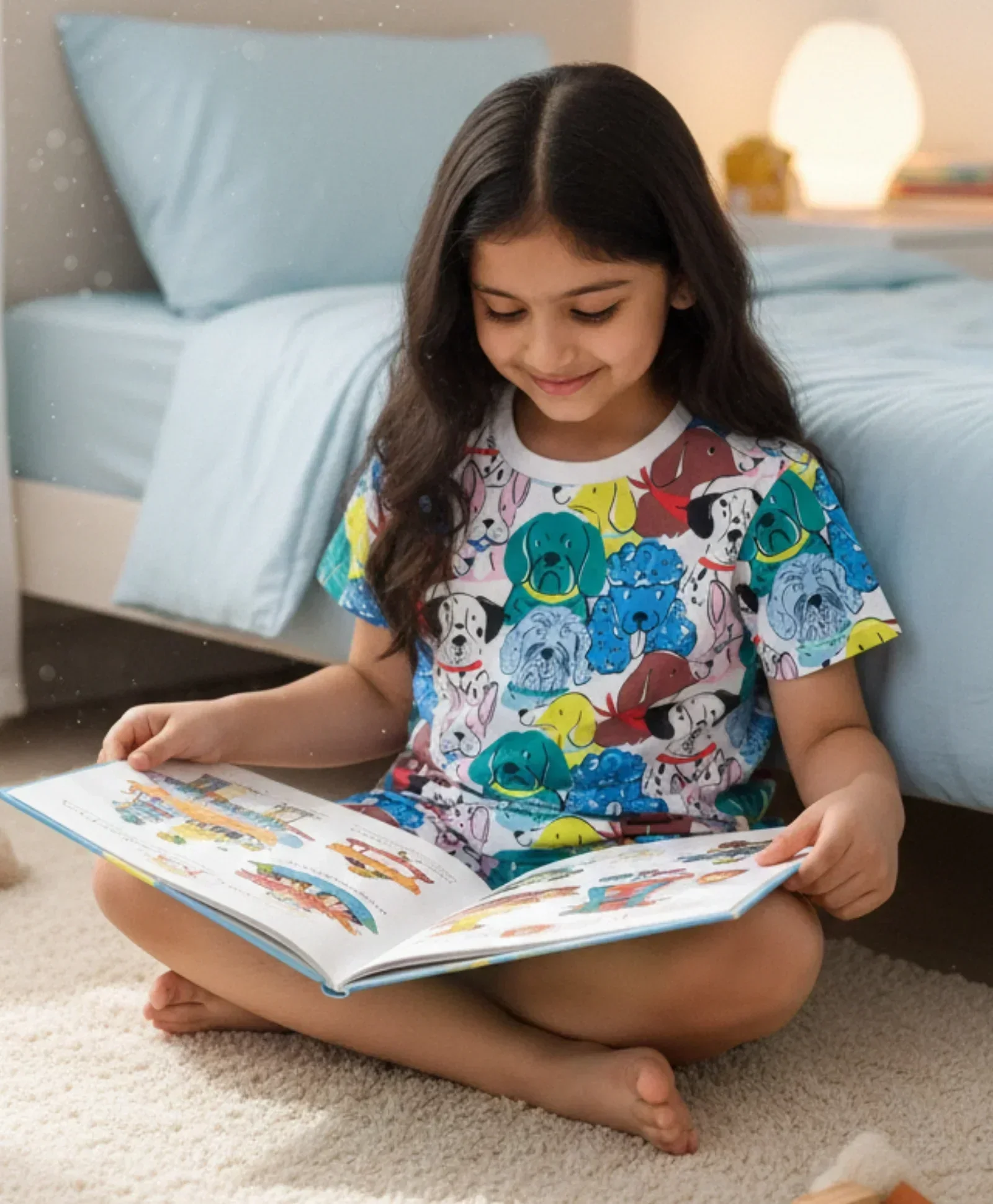 DOGS PRINT GIRLS SLEEPWEAR SHORT SET - WHITE - Image 5