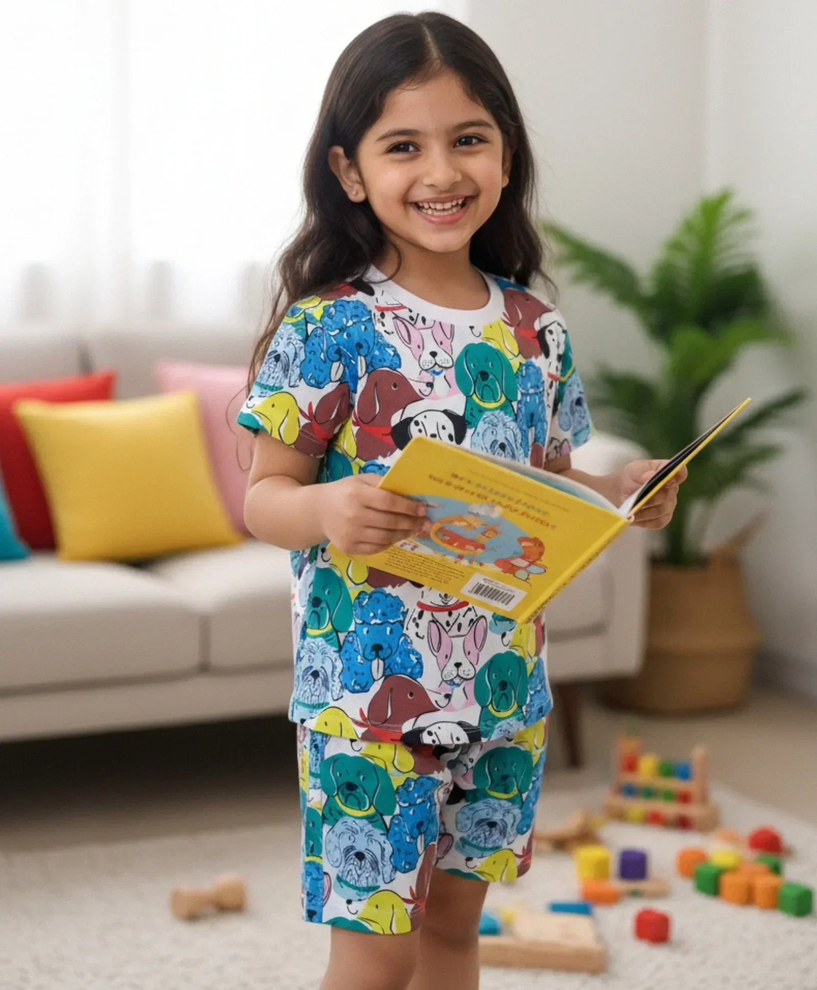 DOGS PRINT GIRLS SLEEPWEAR SHORT SET - WHITE - Image 6