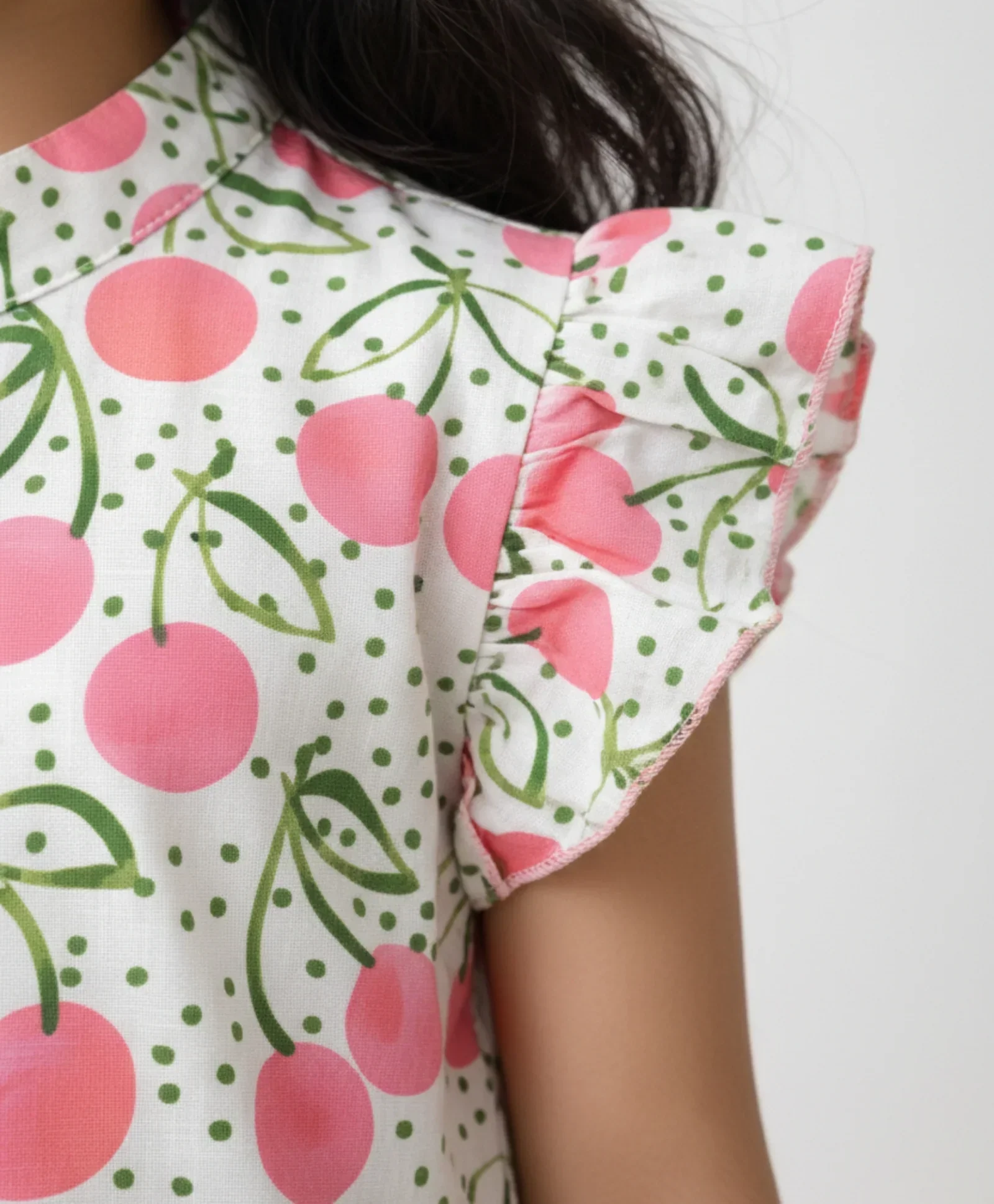 DOTTED CHERRY FRILL PARTY DRESS - OFF WHITE - Image 4