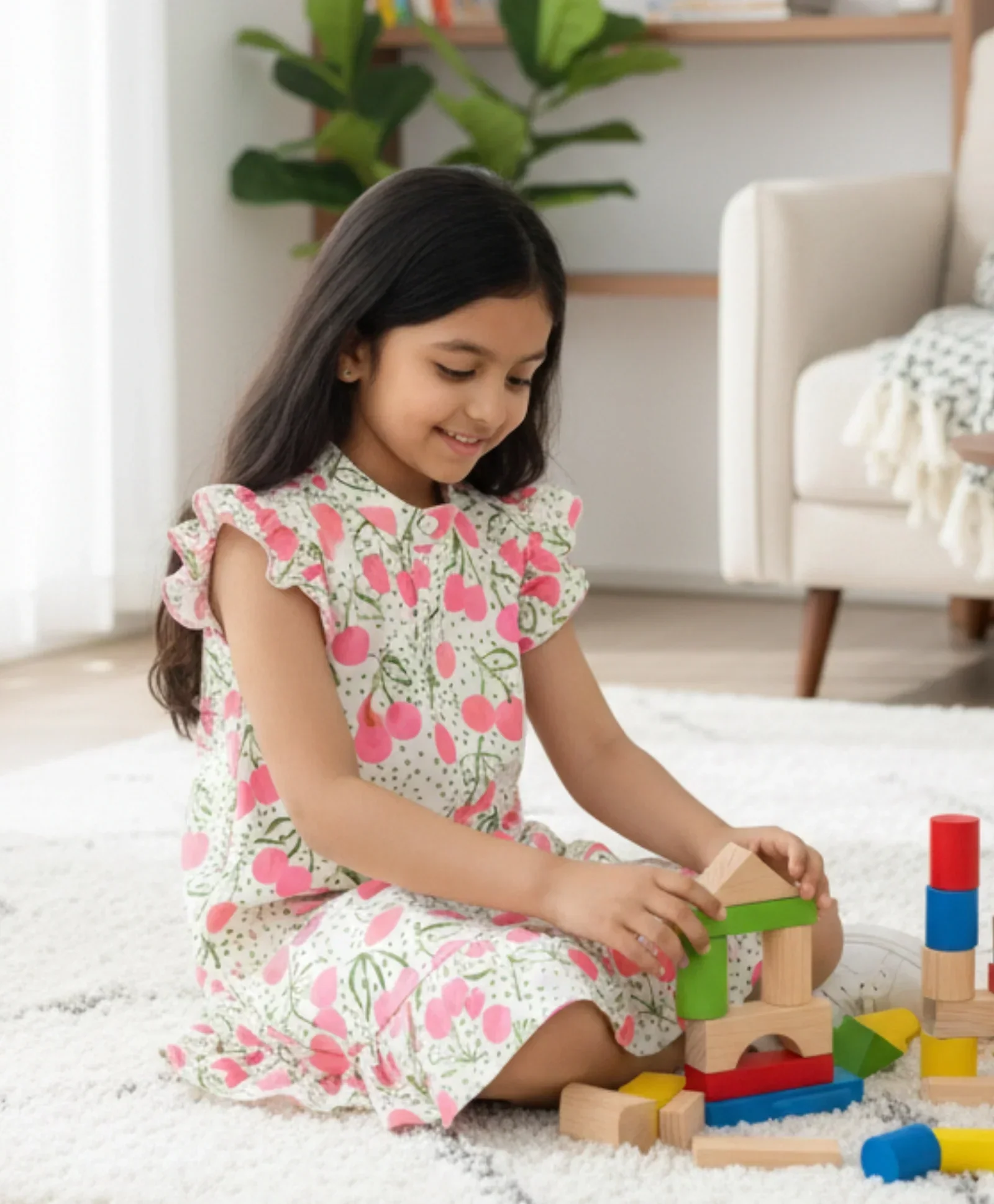 DOTTED CHERRY FRILL PARTY DRESS - OFF WHITE - Image 6