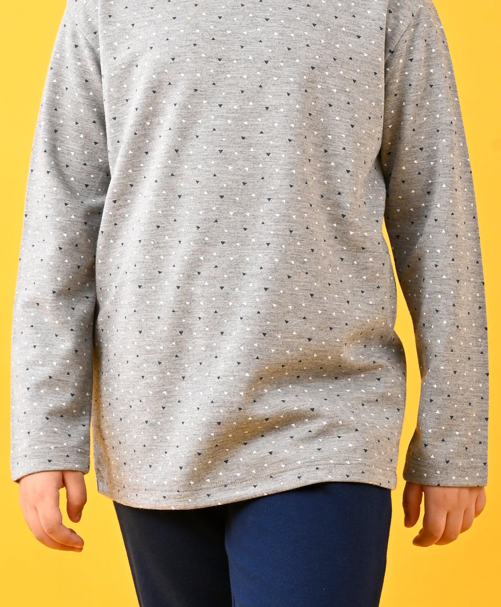 DOTTED GREY LONG SLEEVES T-SHIRT AND NAVY FLEECE JOGGER SET - GREY/NAVY - Image 6