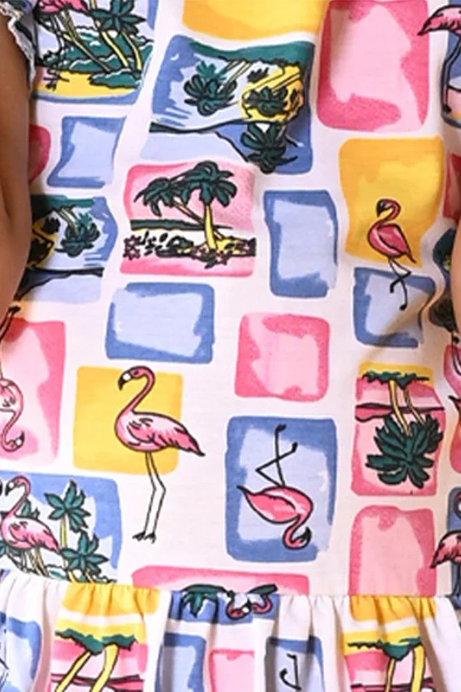 FLAMINGO RUFFLE SLEEVES DRESS - PINK - Image 4