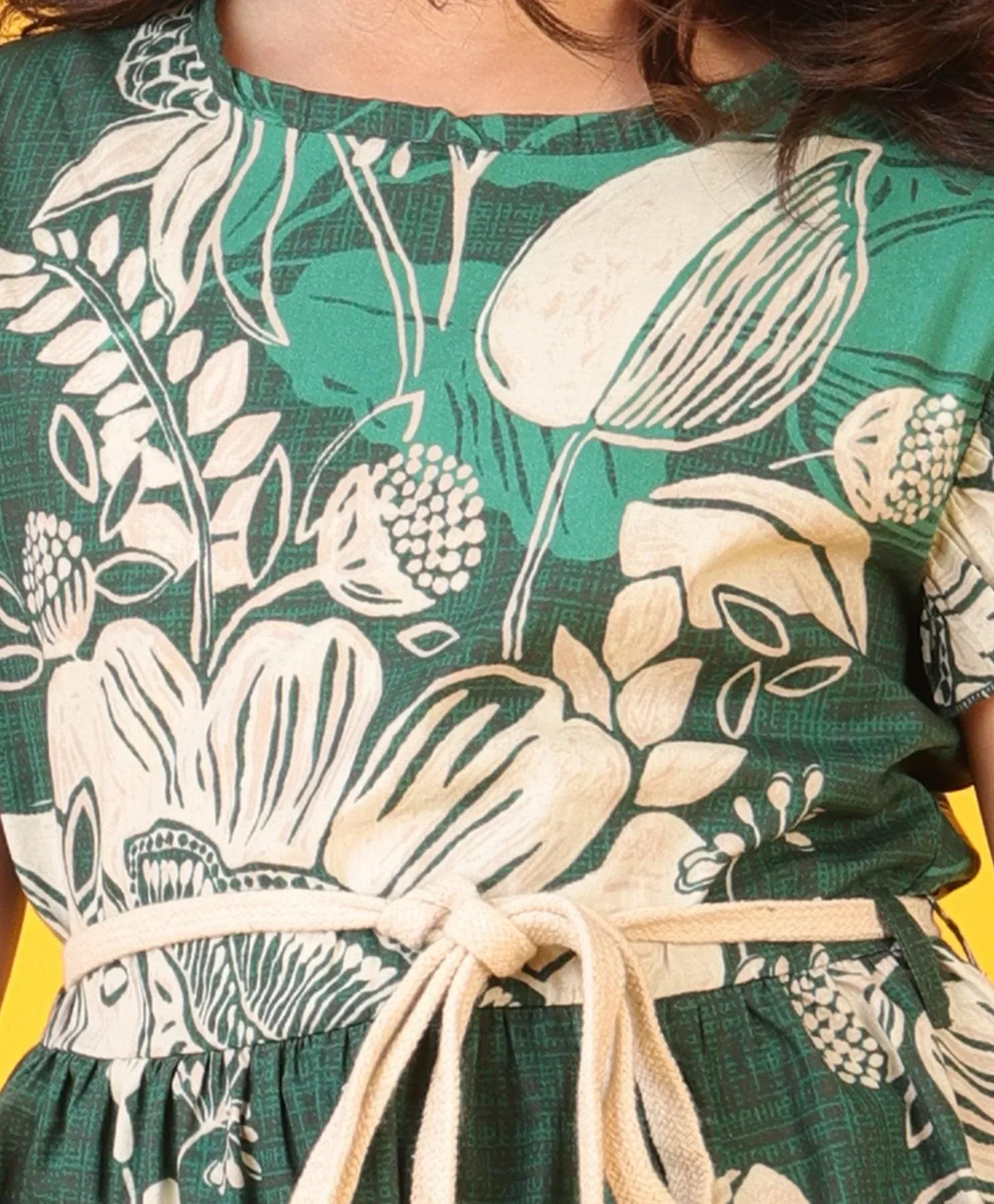 FLORAL GREEN FRILL SUMMER DRESS - GREEN - Image 5