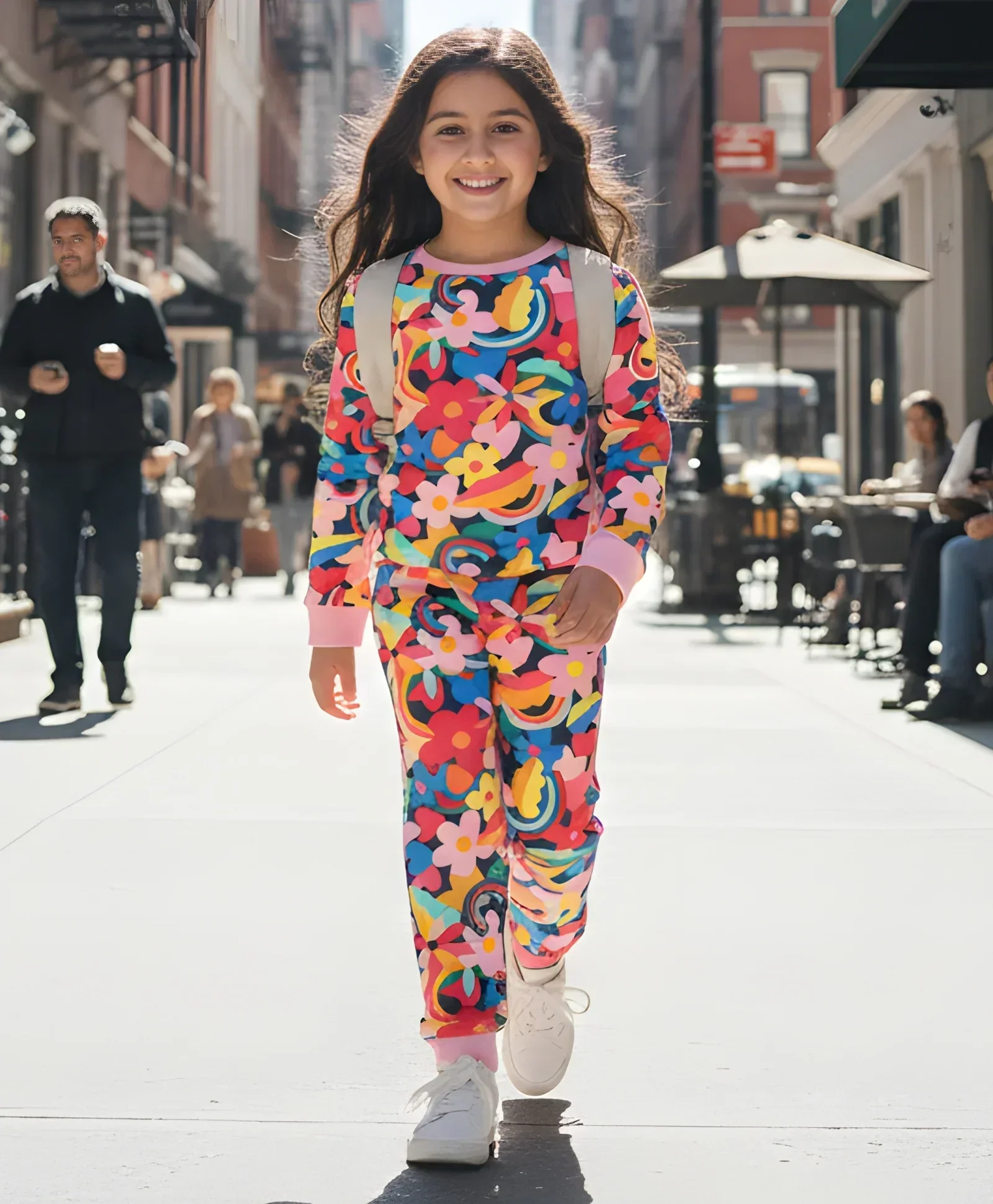 FUN FLORAL FLEECE SWEATSHIRT JOGGER SET - PINK - Image 3