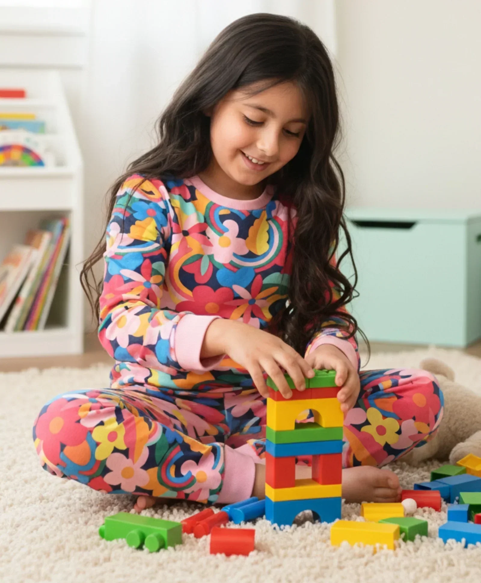 FUN FLORAL FLEECE SWEATSHIRT JOGGER SET - PINK - Image 4