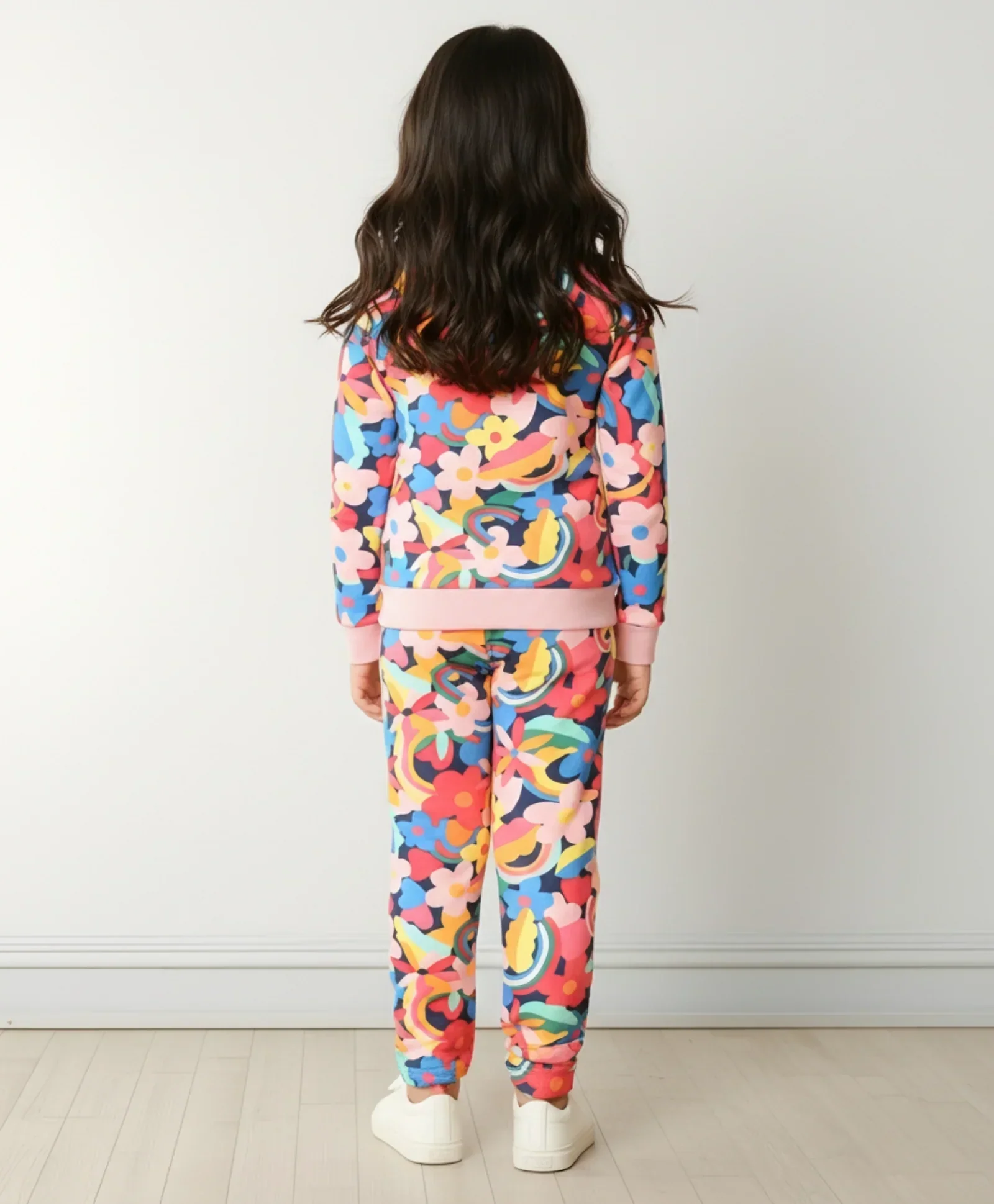 FUN FLORAL FLEECE SWEATSHIRT JOGGER SET - PINK - Image 6