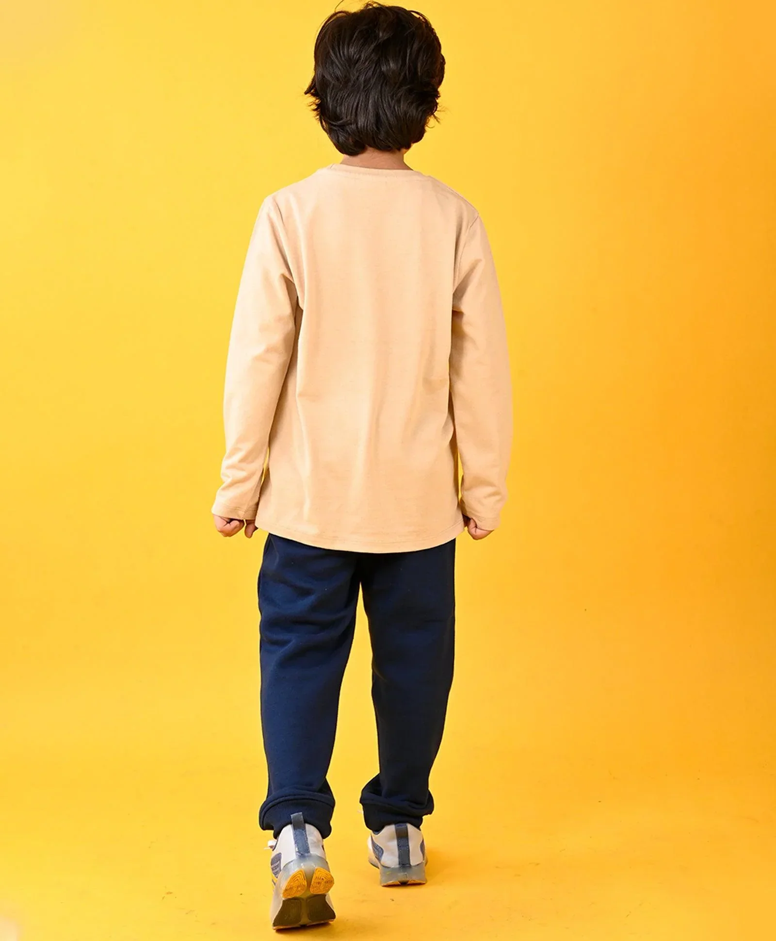 GAMER BEIGE T-SHIRT AND WARM FLEECE NAVY JOGGER SET - BEIGE/NAVY - Image 3