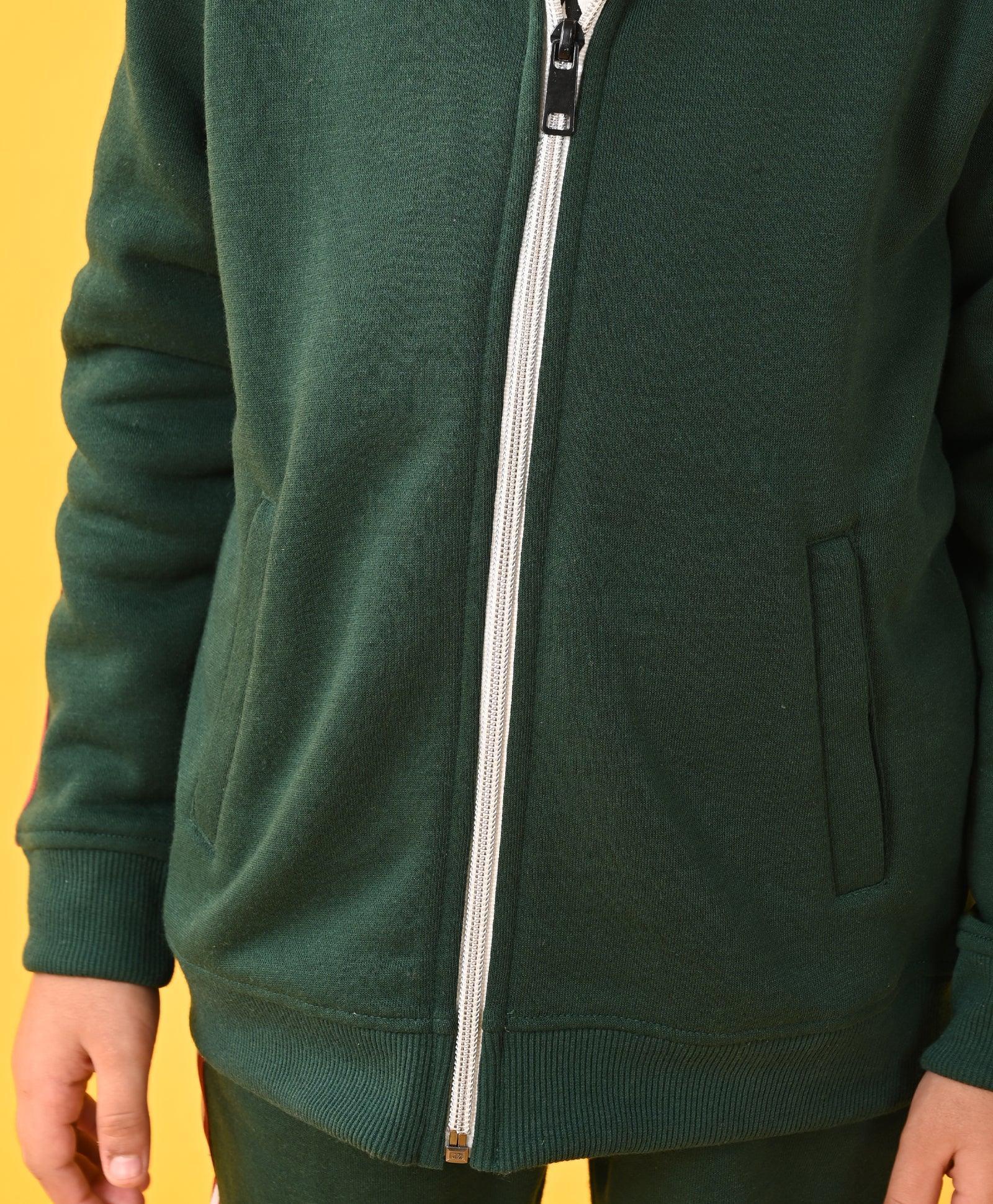GREEN SIDE TAPE BOYS FLEECE ZIPPER HOODIE - GREEN - Image 3