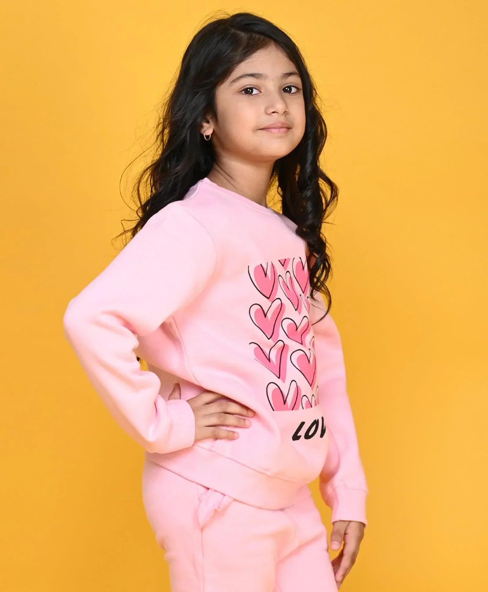 HEART BLACK GIRLS FLEECE SWEATSHIRT - PINK - Image 3