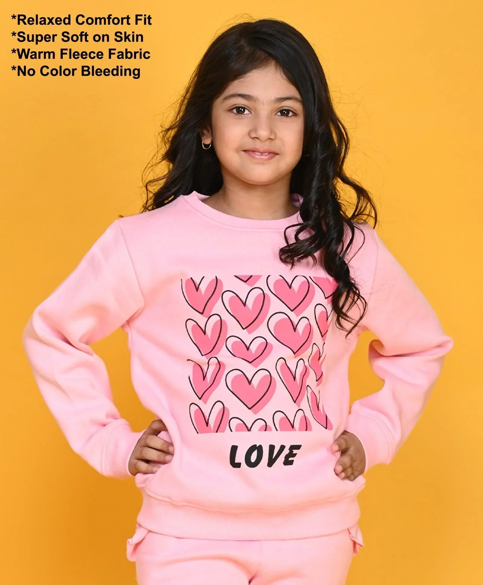 HEART BLACK GIRLS FLEECE SWEATSHIRT - PINK - Image 5