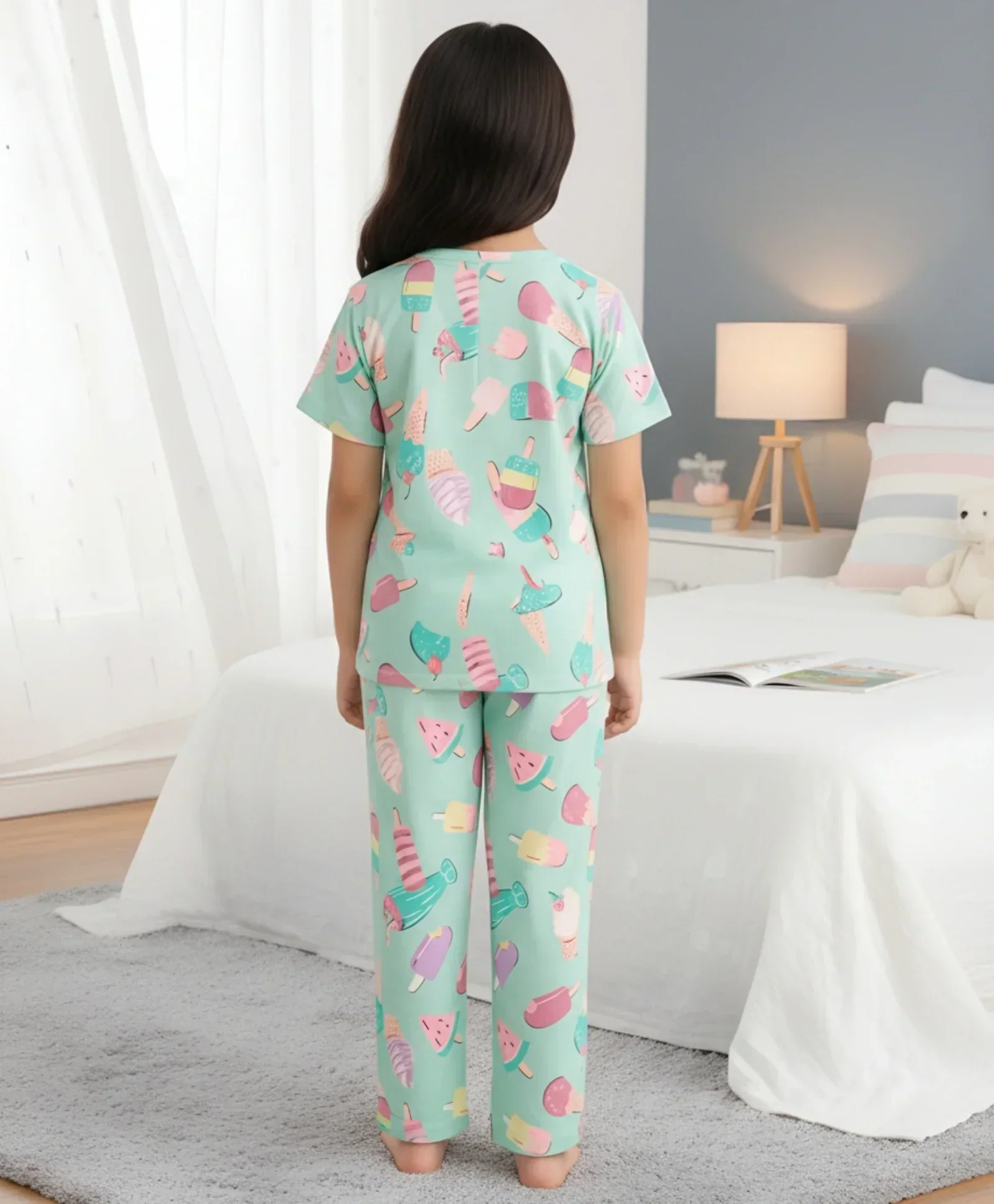 ICECREAM AQUA SHORT SLEEVES PYJAMA SET - AQUA - Image 3
