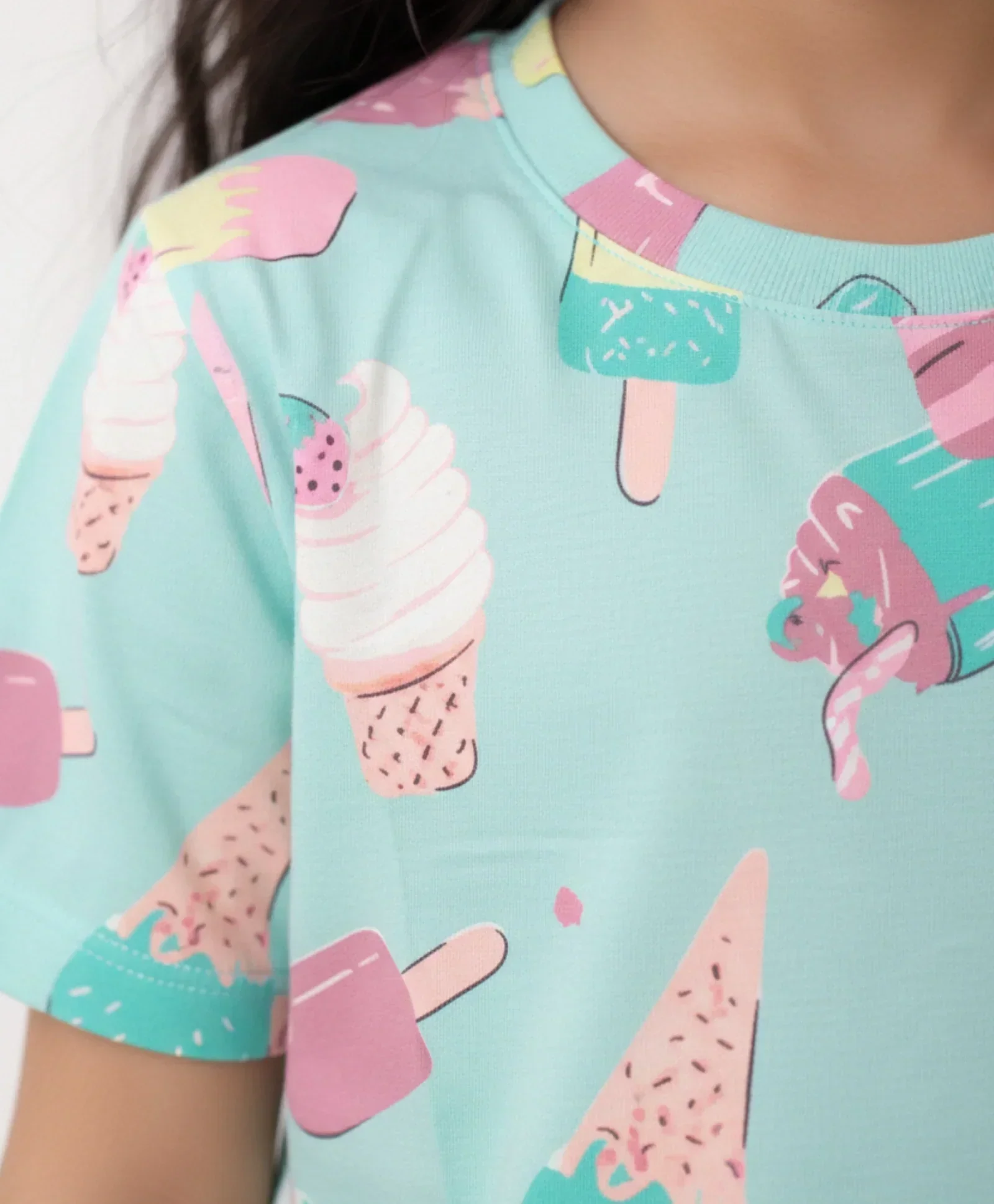 ICECREAM AQUA SHORT SLEEVES PYJAMA SET - AQUA - Image 4
