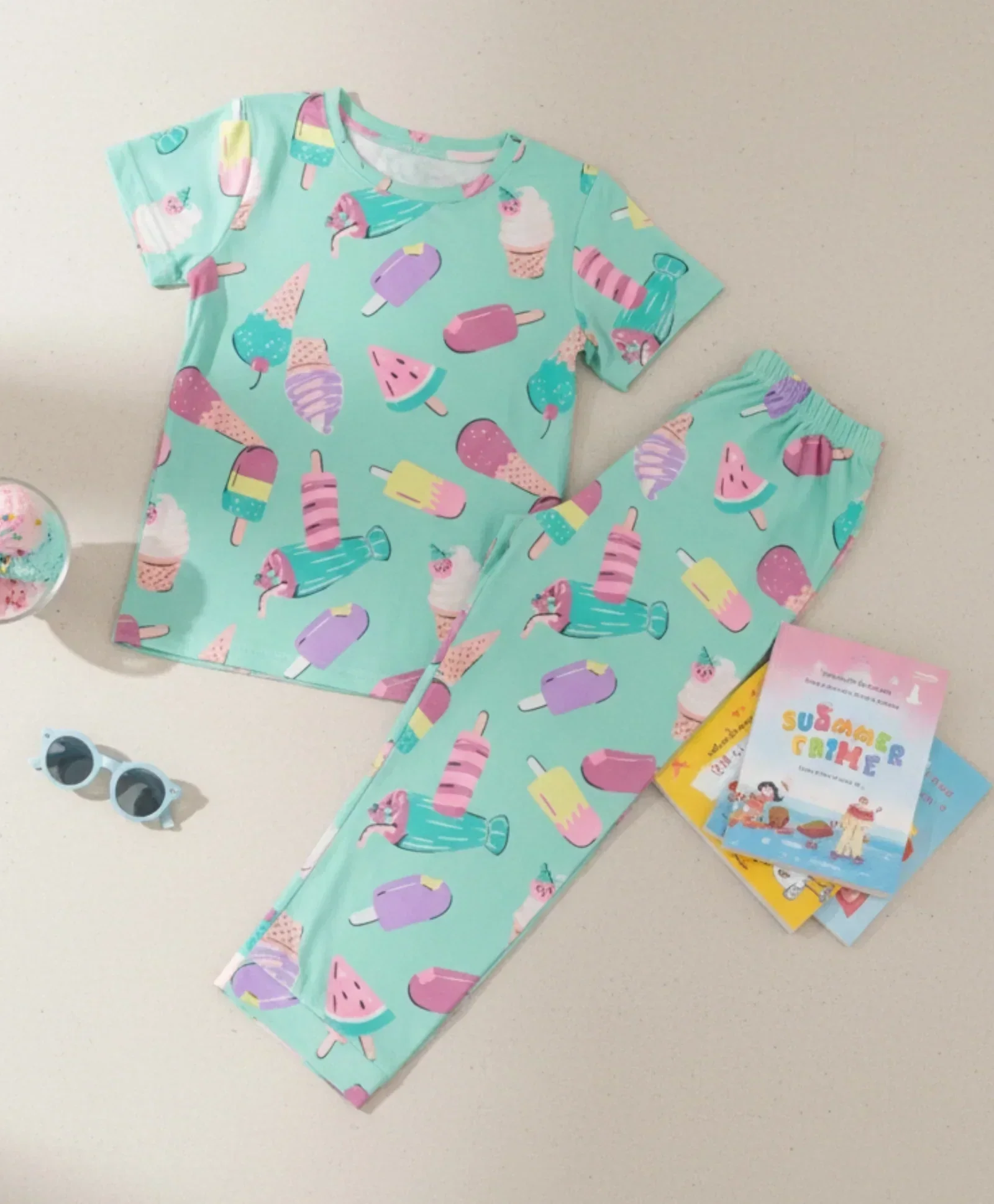 ICECREAM AQUA SHORT SLEEVES PYJAMA SET - AQUA - Image 7
