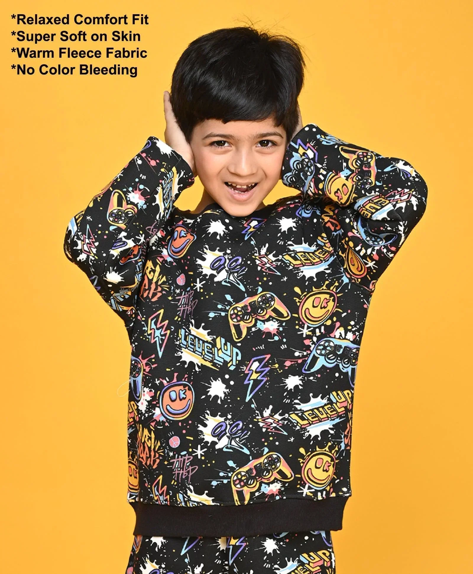 LEVEL UP BOYS FLEECE SWEATSHIRT - BLACK - Image 5