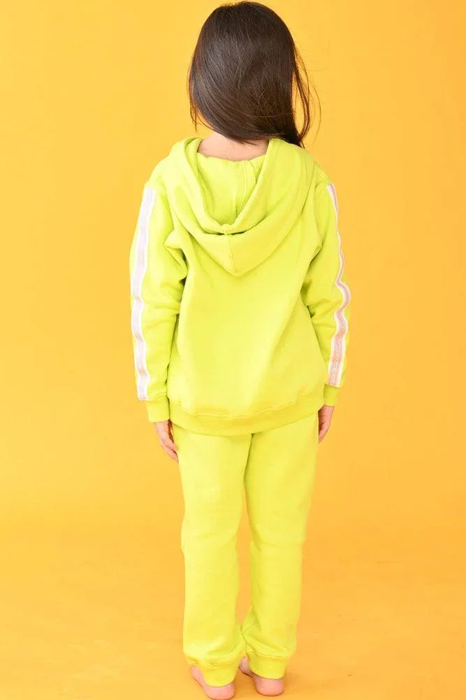 LIME ZIP UP FLEECE HOODIE SWEATSHIRT - LIME GREEN - Image 3