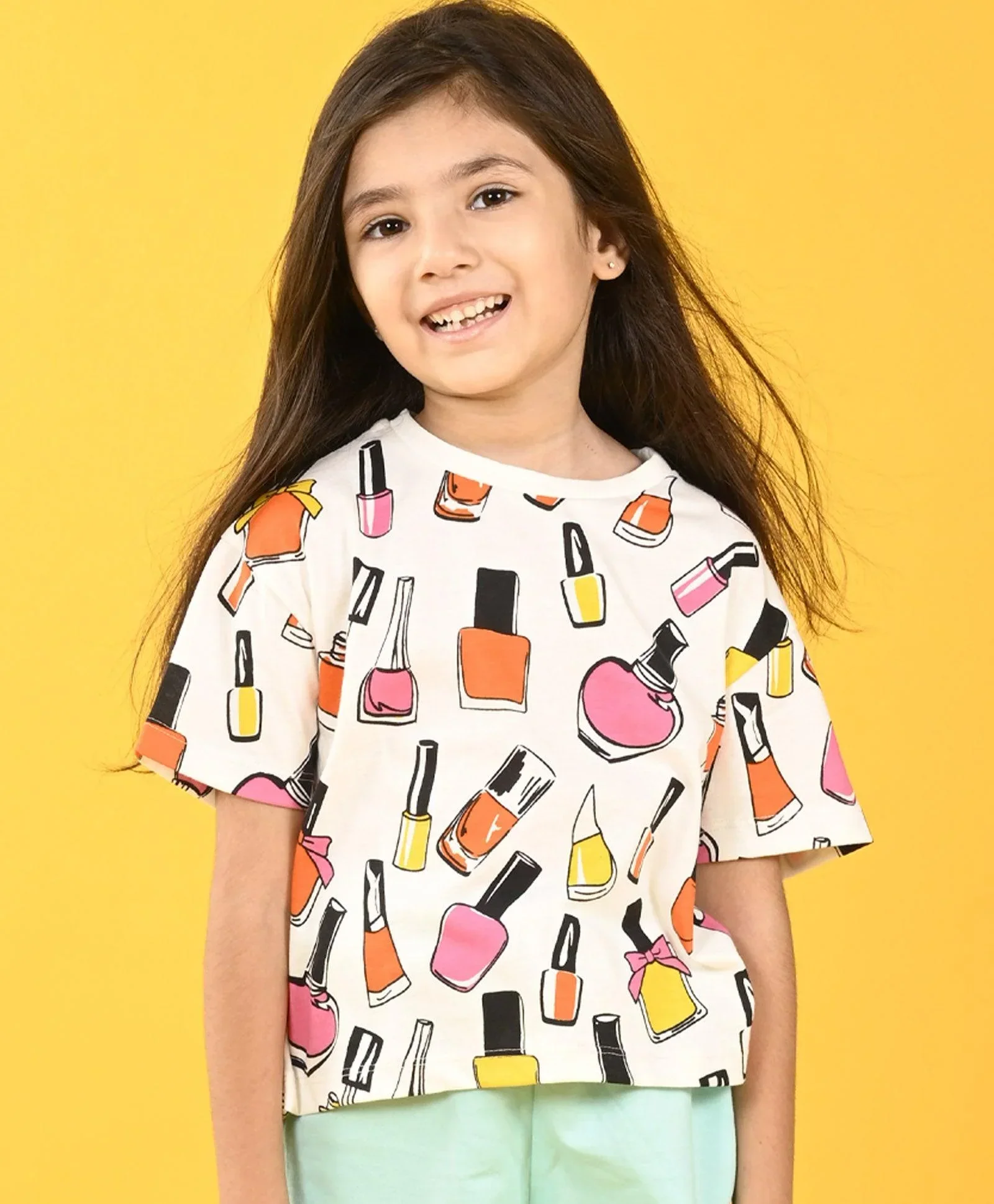 NAIL PAINT AQUA GIRLS SHORTS SET - PINK/AQUA - Image 4