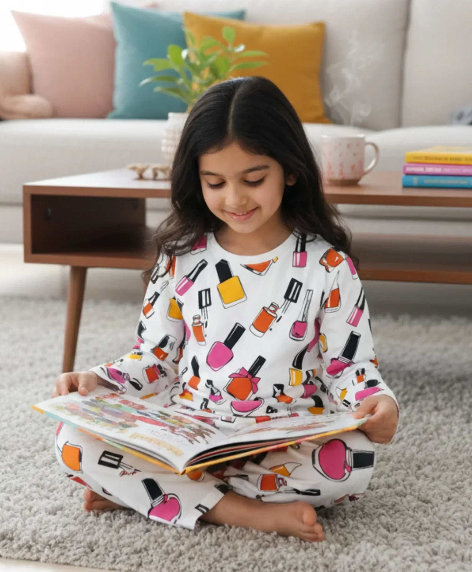 NAIL PAINT LONG SLEEVES PYJAMA SET - WHITE - Image 5