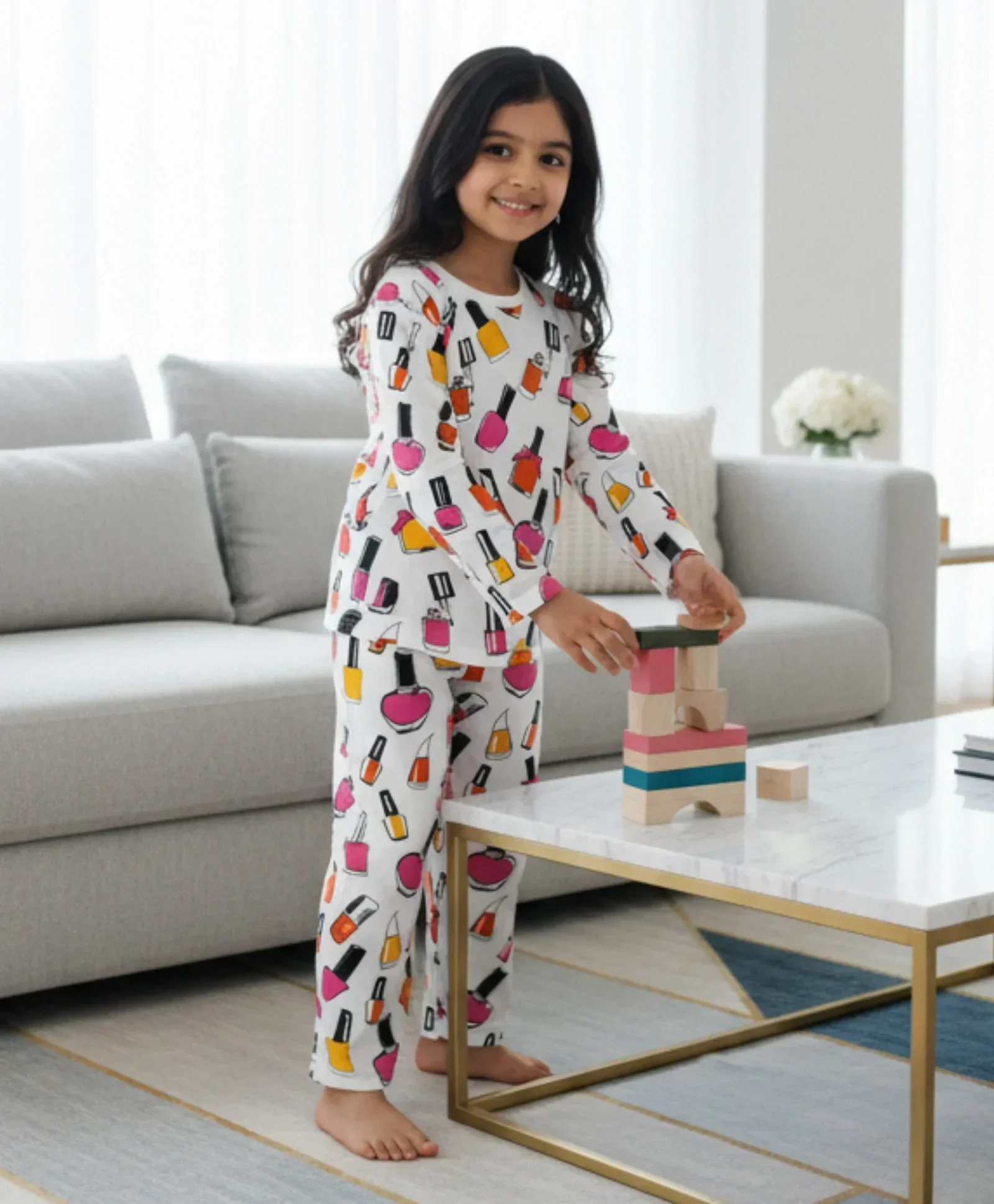 NAIL PAINT LONG SLEEVES PYJAMA SET - WHITE - Image 6