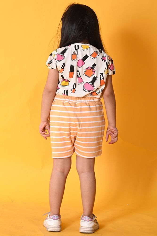 NAIL PAINT ORANGE STRIPED SHORTS SET - WHITE/ORANGE - Image 3