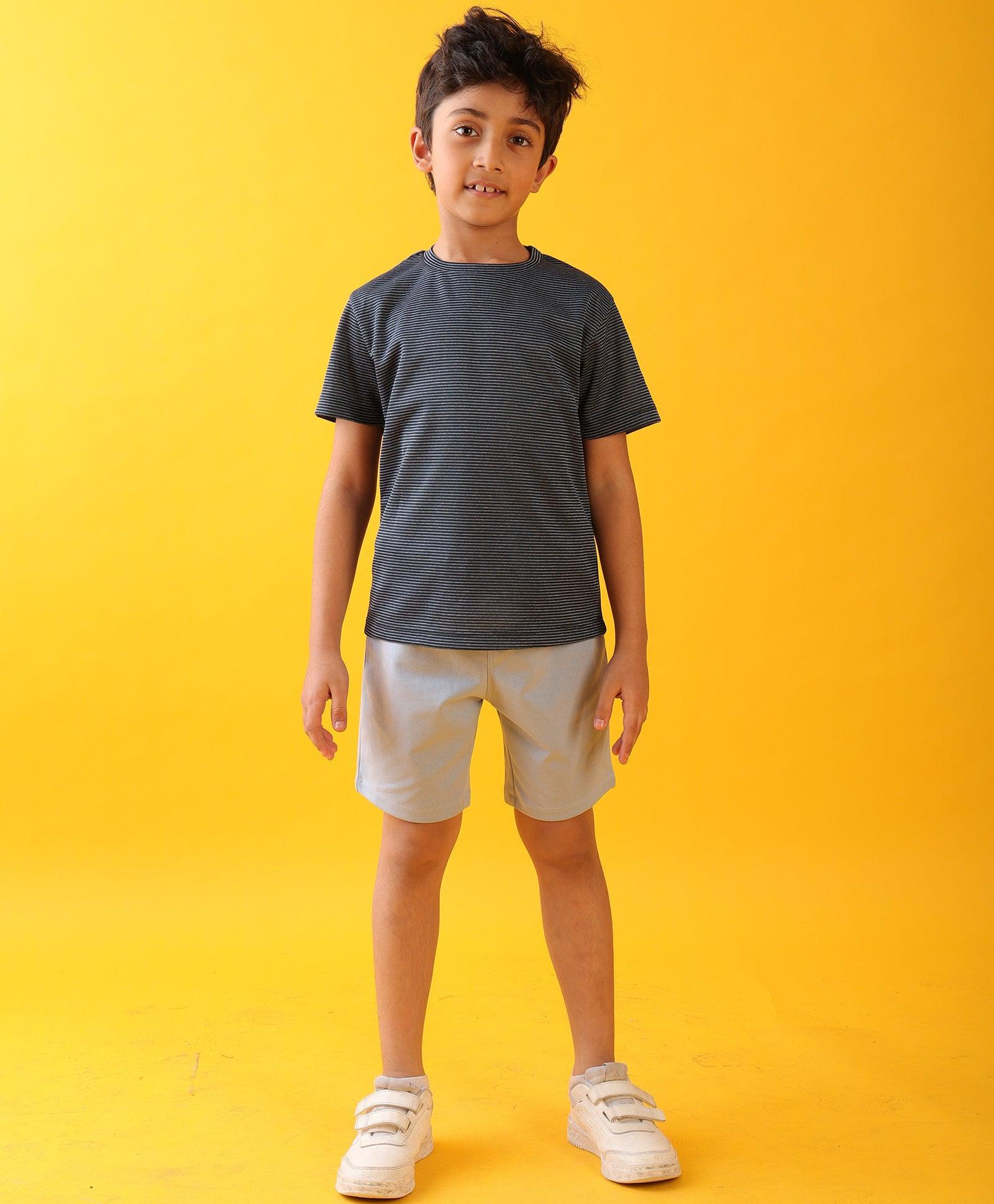 NAVY PINSTRIPED SKY ASH SUMMER SHORTS SET - NAVY/SKY - Image 3