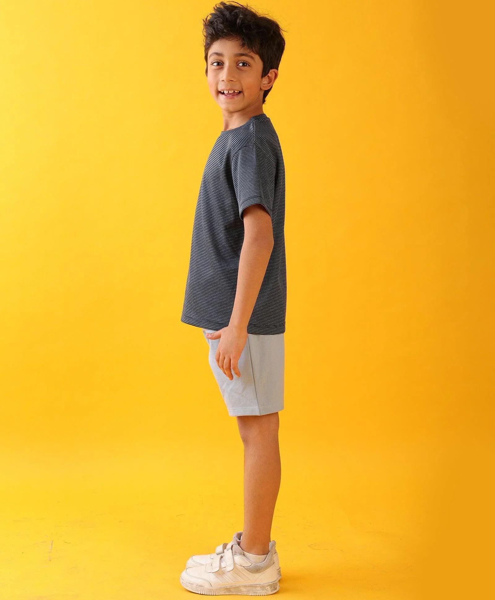 NAVY PINSTRIPED SKY ASH SUMMER SHORTS SET - NAVY/SKY - Image 4