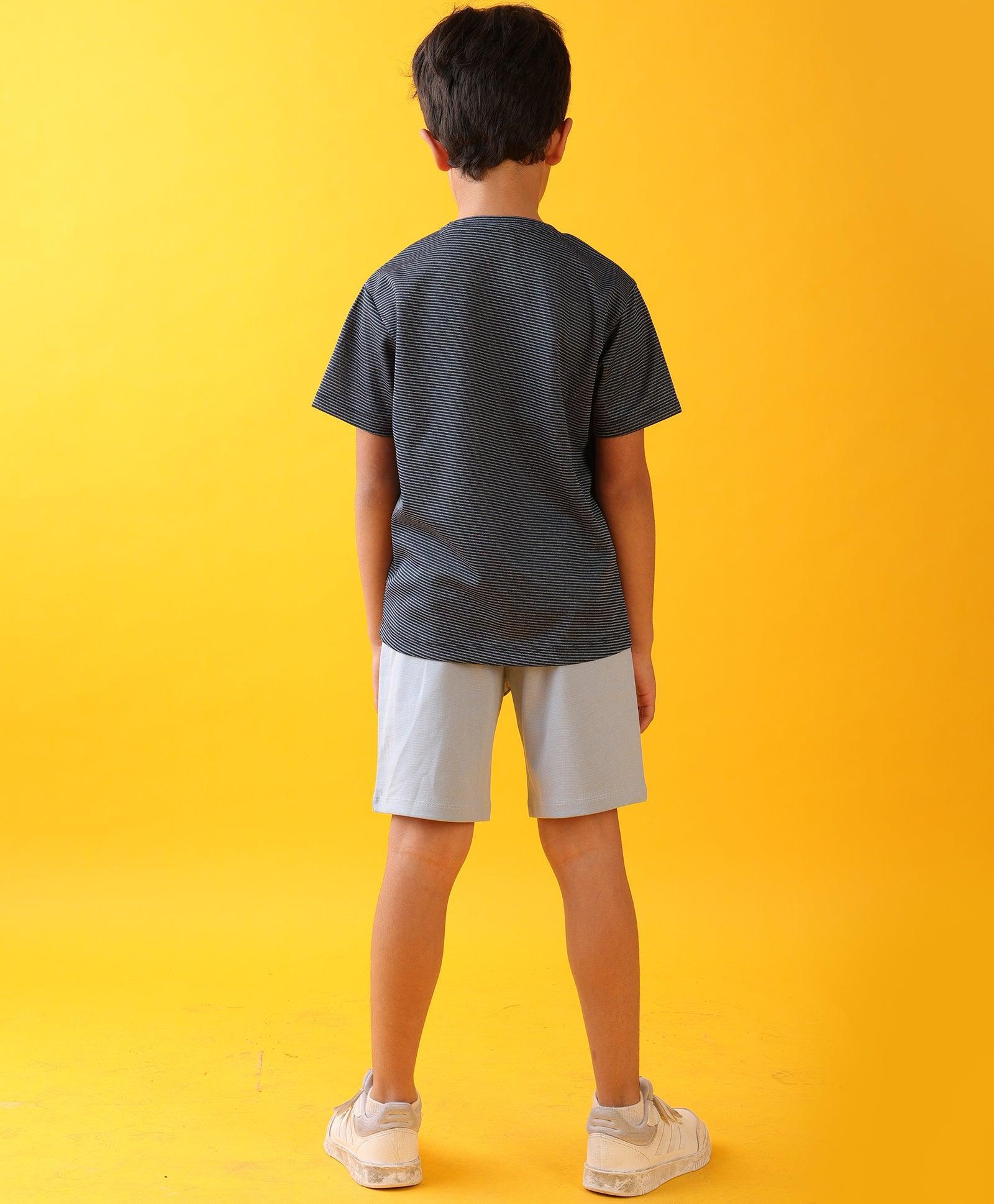 NAVY PINSTRIPED SKY ASH SUMMER SHORTS SET - NAVY/SKY - Image 5