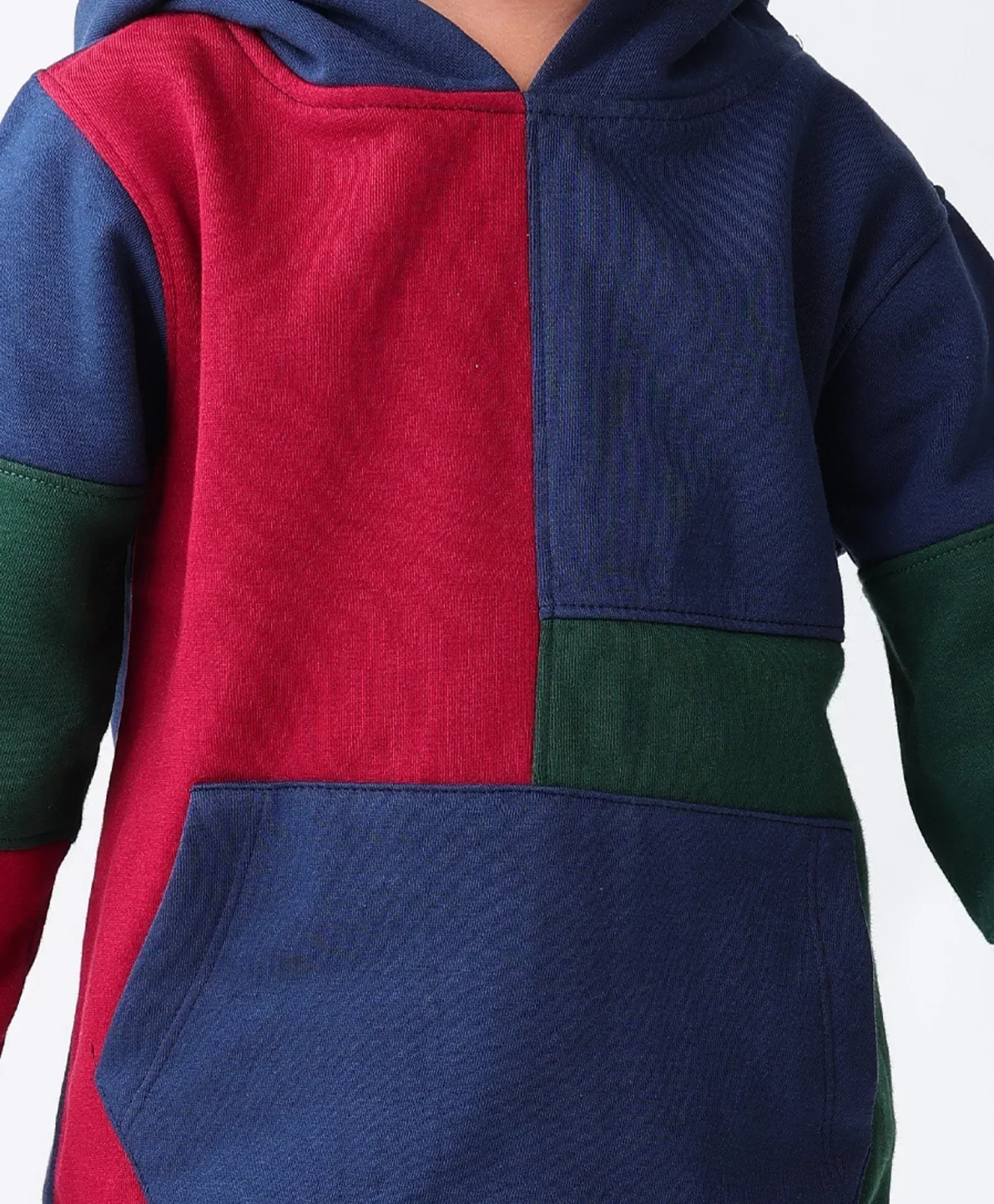 NAVY MEHROON GREEN COLOR BLOCK FLEECE HOODIE JOGGER SET - NAVY - Image 3