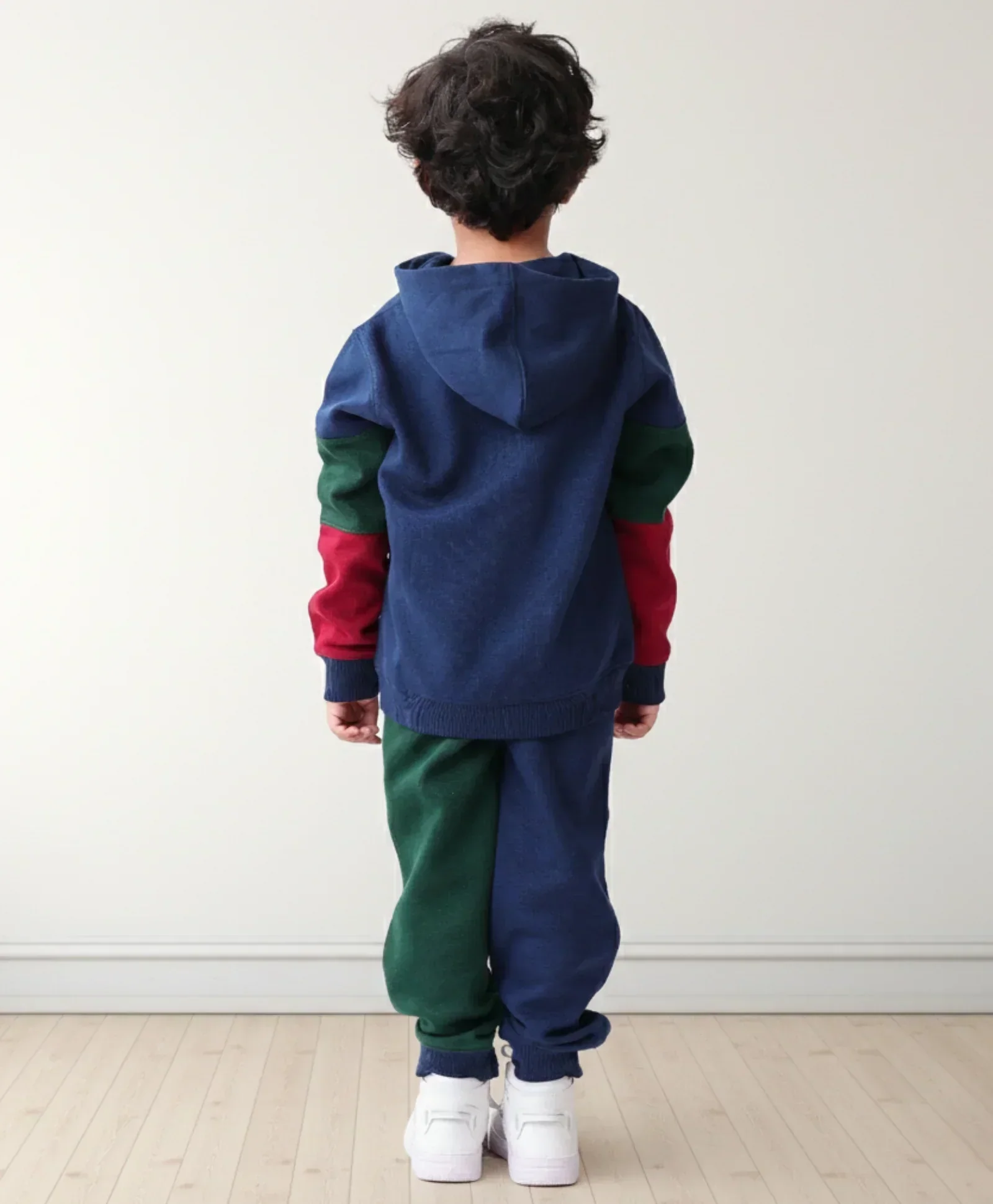 NAVY MEHROON GREEN COLOR BLOCK FLEECE HOODIE JOGGER SET - NAVY - Image 5