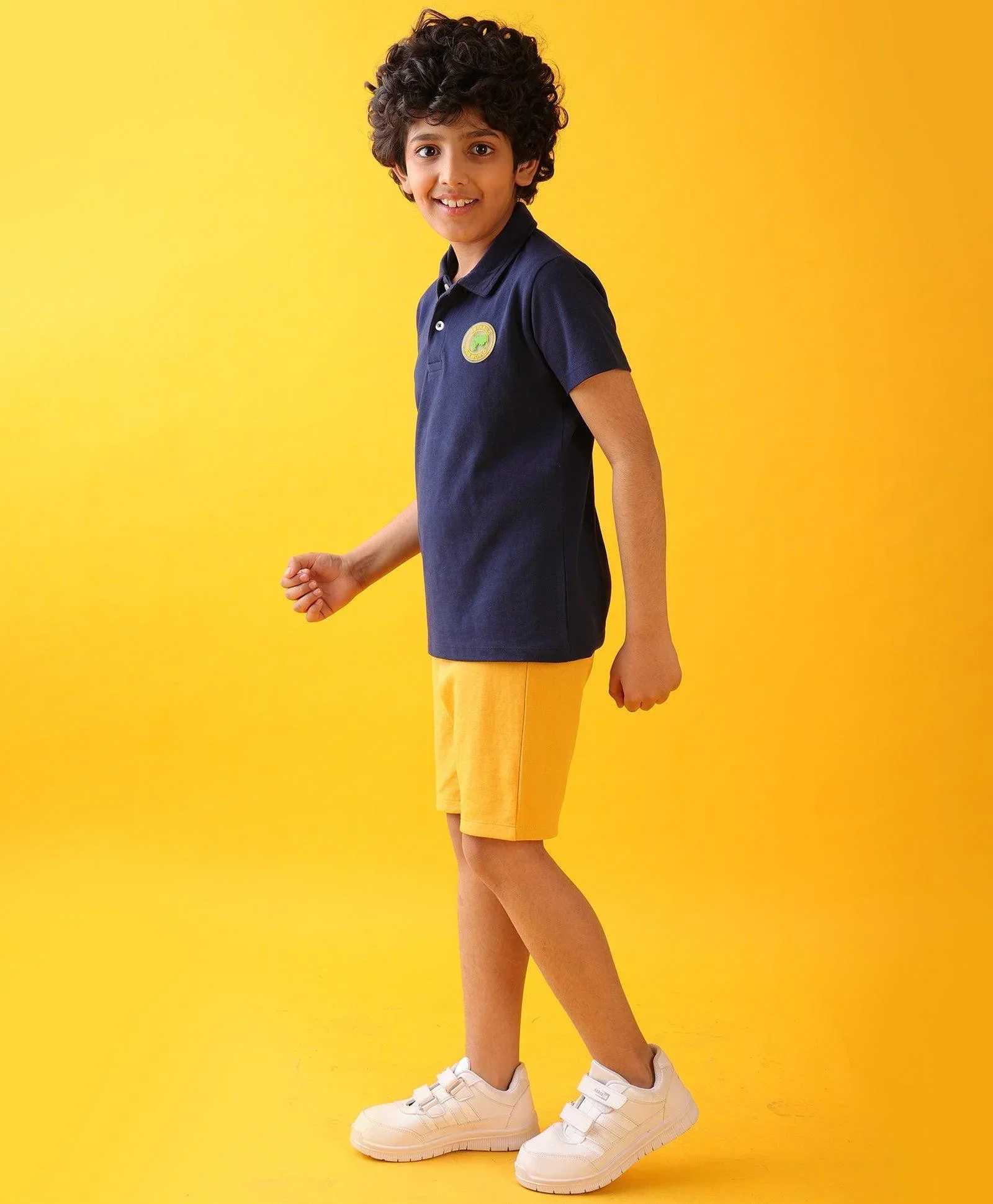 NAVY POLO MUSTARD SUMMER SHORTS SET - NAVY/MUSTARD - Image 3
