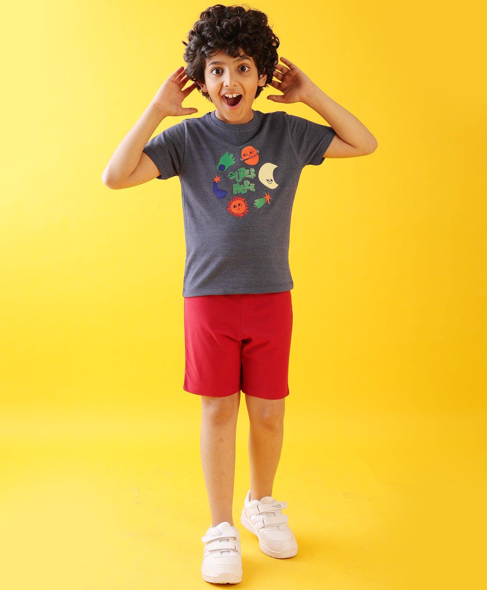 OUTER SPACE RED BOYS SHORTS SET - BLUE/RED - Image 3