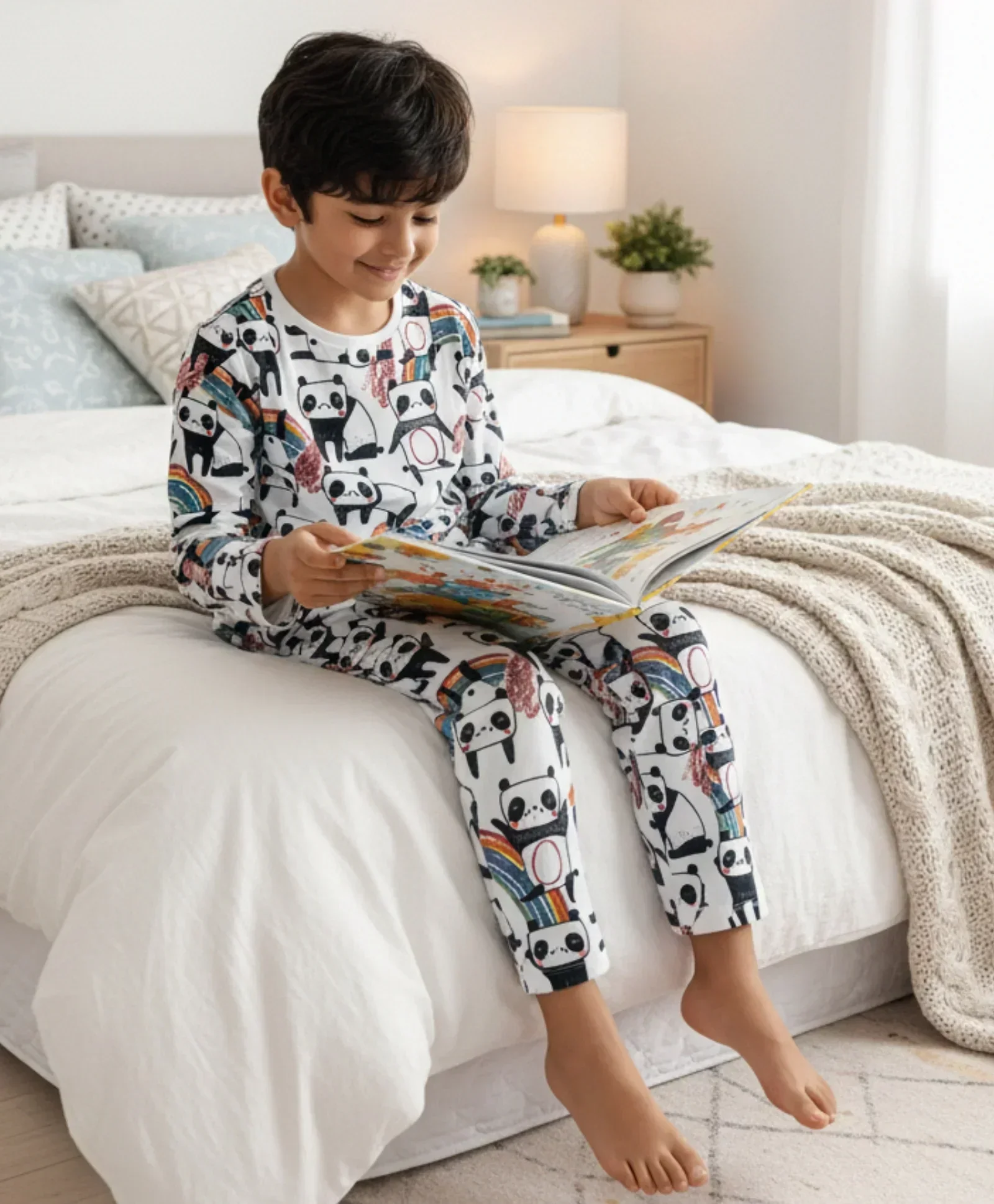 PANDA LONG SLEEVES BOYS PYJAMA SET - WHITE - Image 6