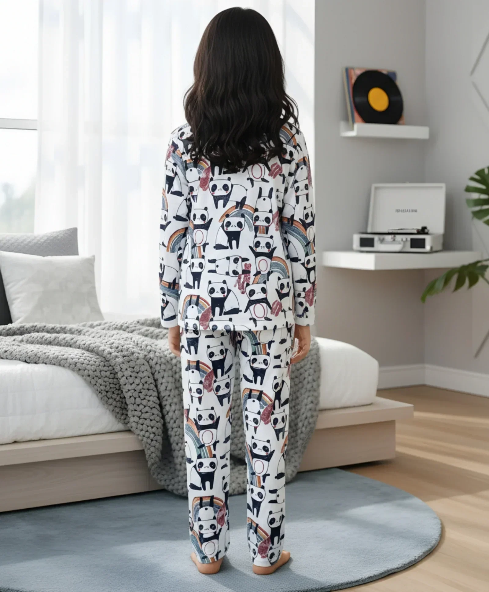 PANDA LONG SLEEVES GIRLS PYJAMA SET - WHITE - Image 3